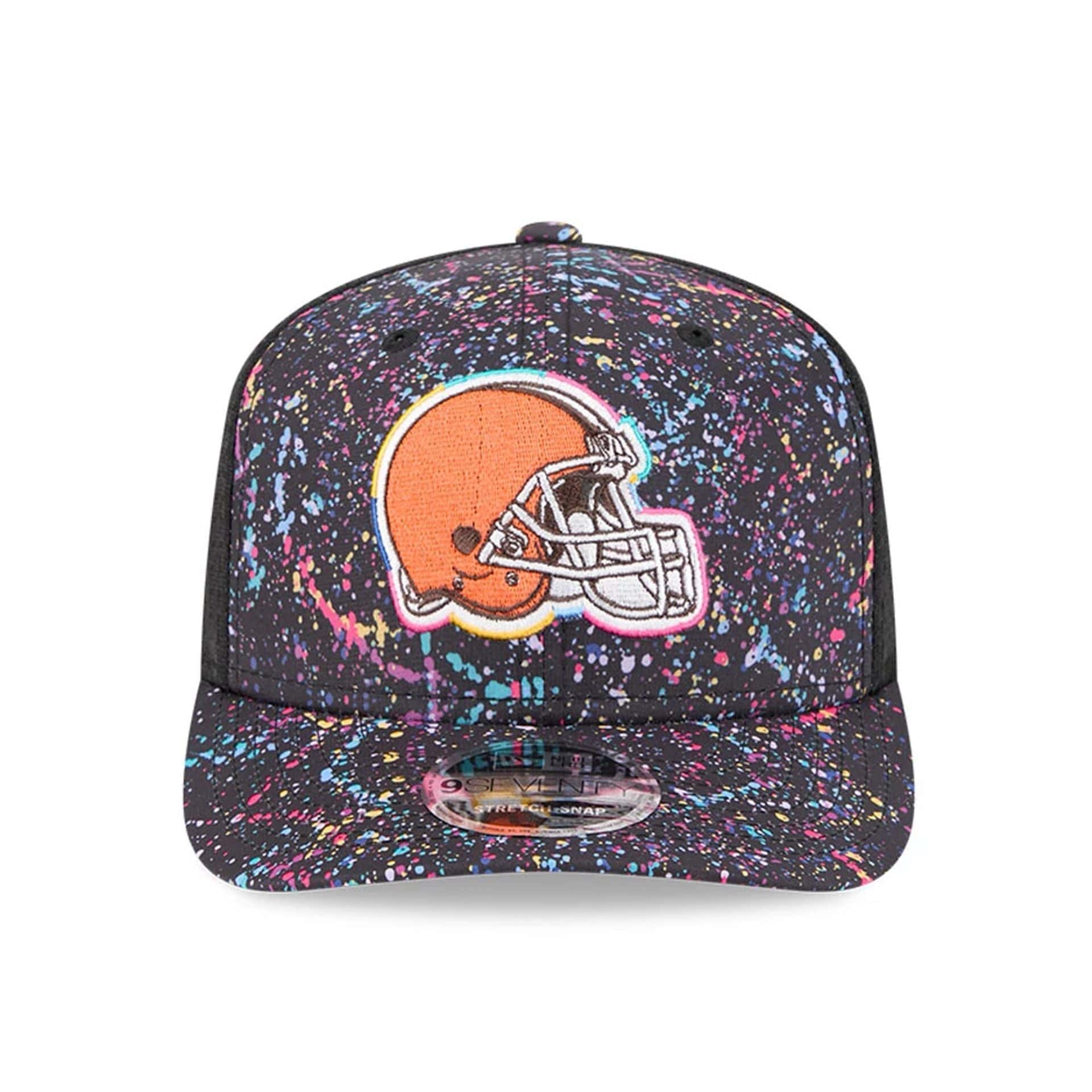 This is a Cleveland Browns NFL Crucial Catch 2025 Black 9SEVENTY Stretch Snap Adjustable Cap 2