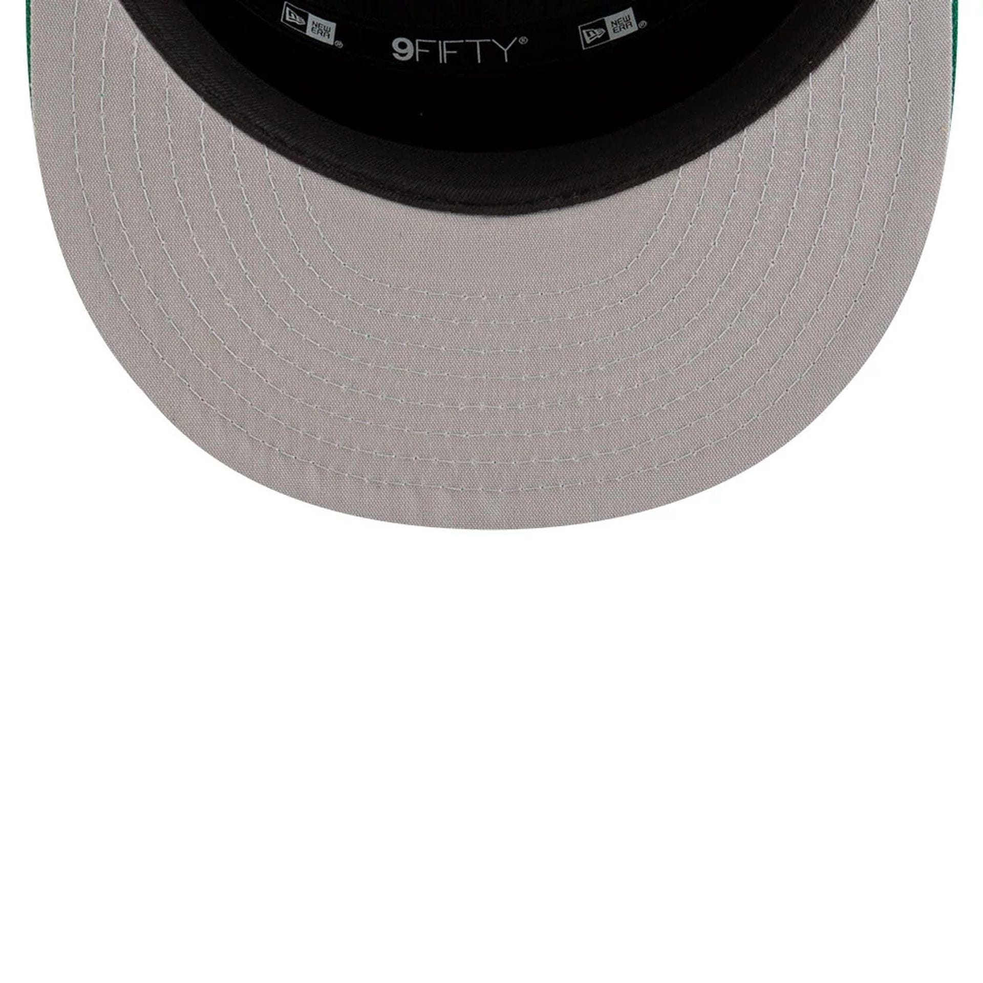 This is a Boston Celtics NBA Tip Off 2025 Green 9FIFTY Split Panel Snapback Adjustable Cap 2