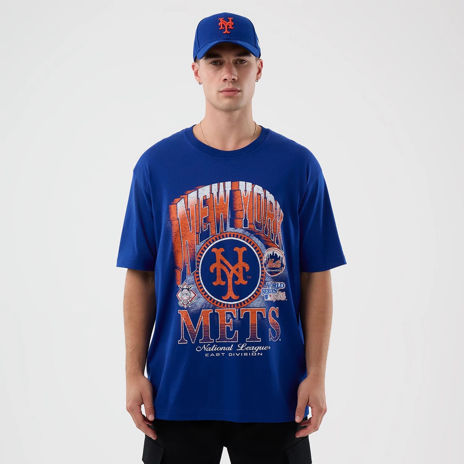 The Male model is wearing New York Mets MLB Sport Classic Blue T-Shirt 1