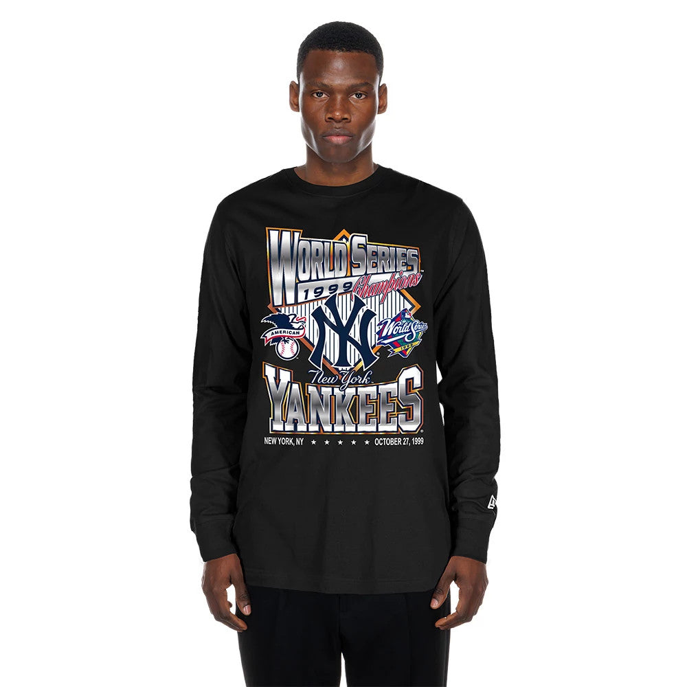 The Male model is wearing New York Yankees MLB Sport Classic Black Long Sleeve T-Shirt 1