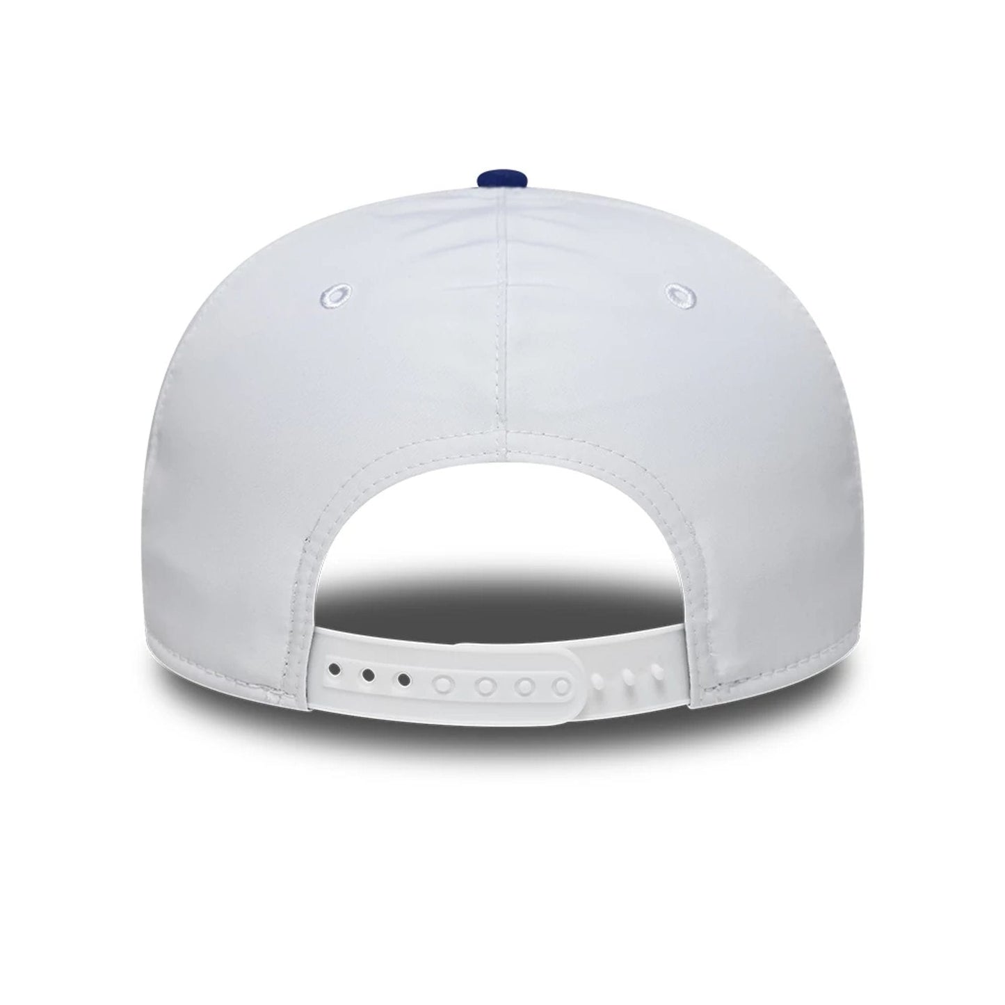 LA Dodgers MLB Gore-Tex White New Era 9SEVENTY Stretch Snap Adjustable Cap, rear view showing the white adjustable snap closure on the structured crown with matching eyelets and a blue top button.