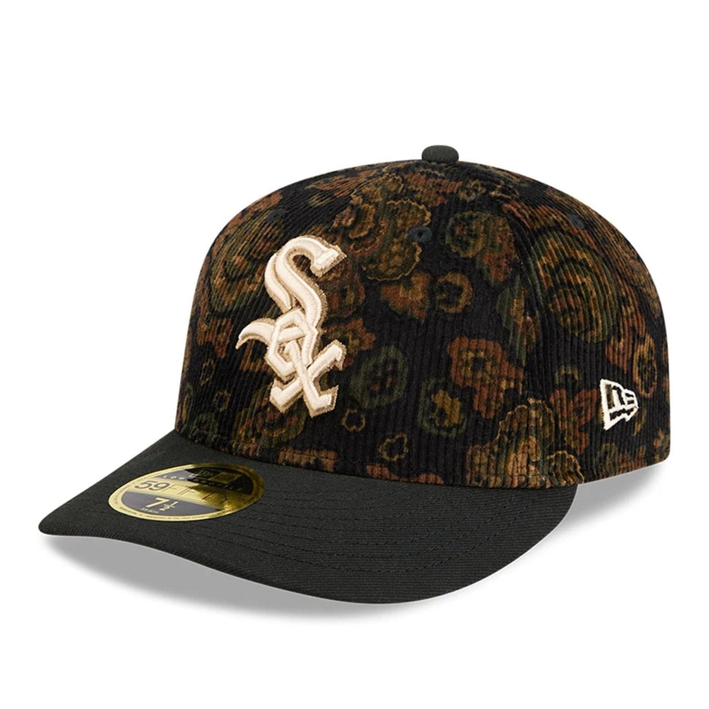 This is a Chicago White Sox Three Looms x MLB Floral Cord Black Low Profile 59FIFTY Fitted Cap 8
