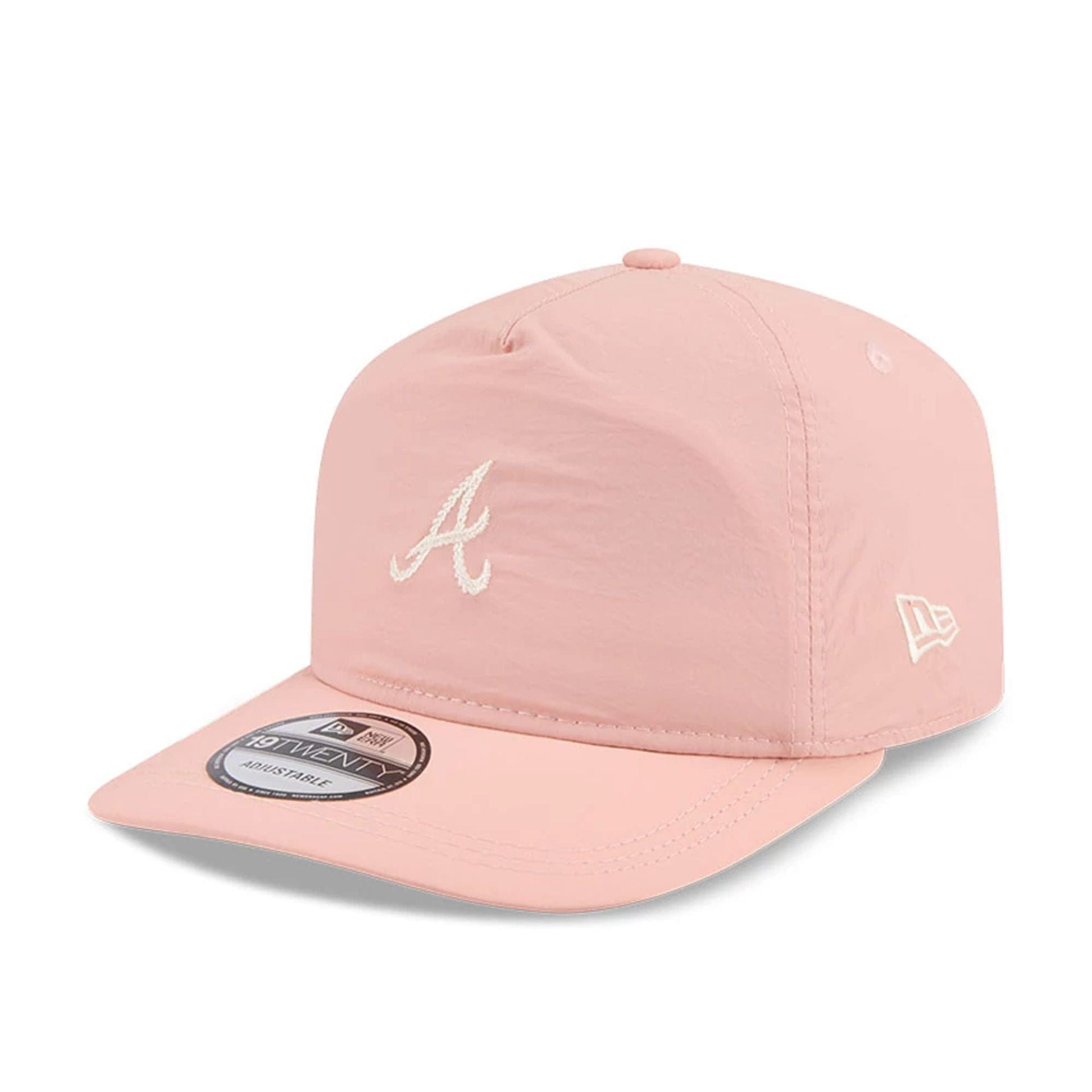 This is a Atlanta Braves Blush Crinkle Pastel Pink 19TWENTY Adjustable Cap 1