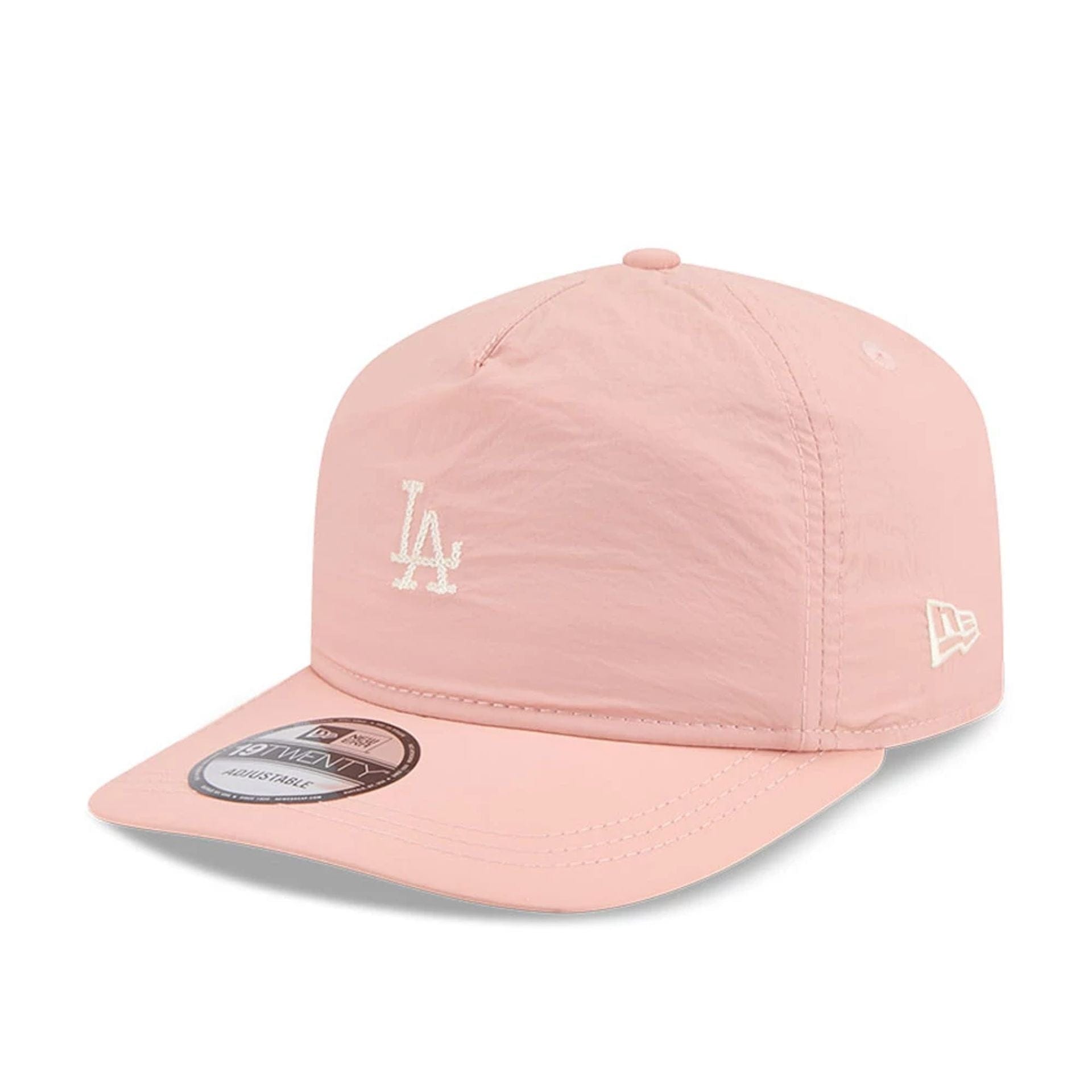 This is a LA Dodgers Blush Crinkle Pastel Pink 19TWENTY Adjustable Cap 1