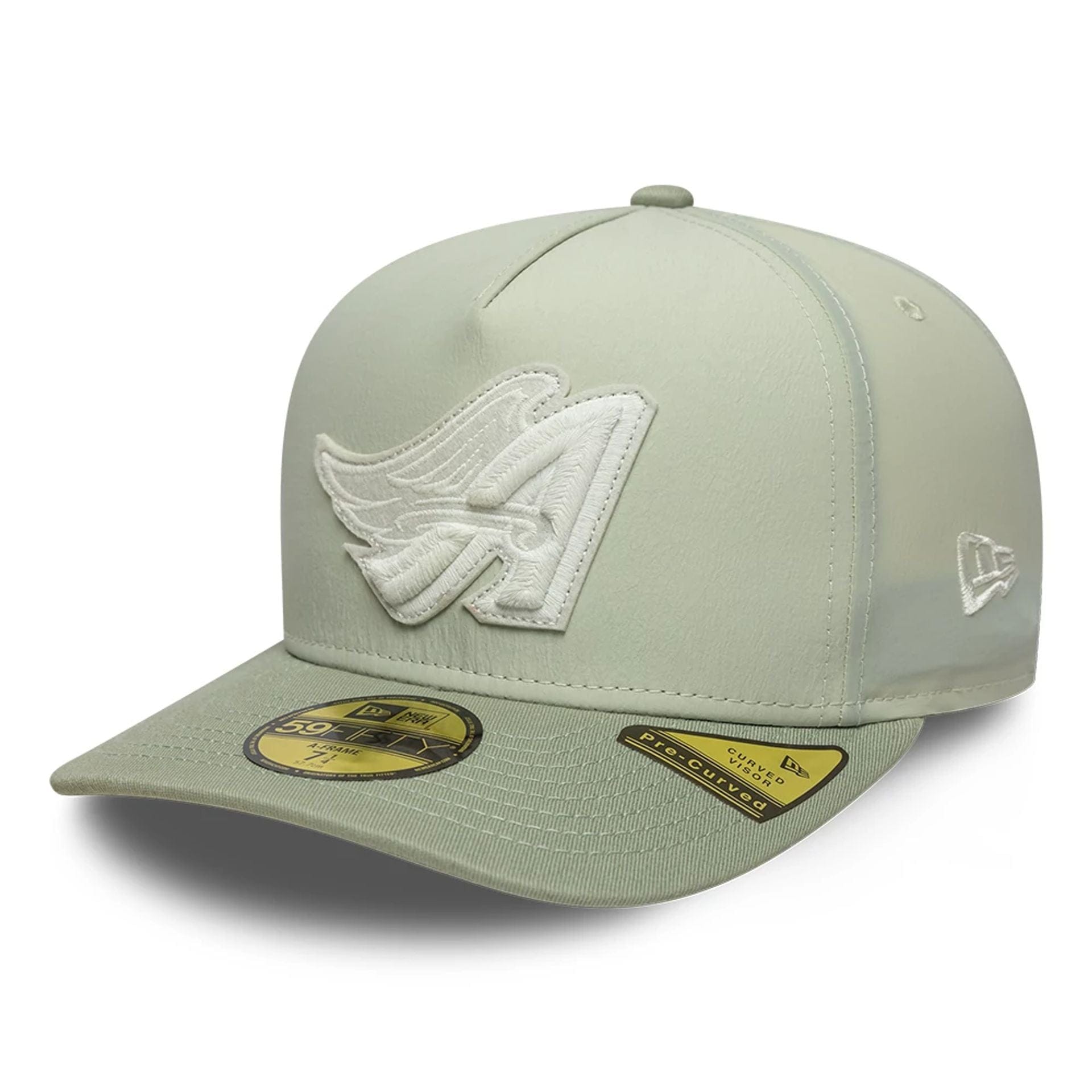 This is a LA Angels Crinkle Pastel Green 59FIFTY A-Frame Fitted Cap 1