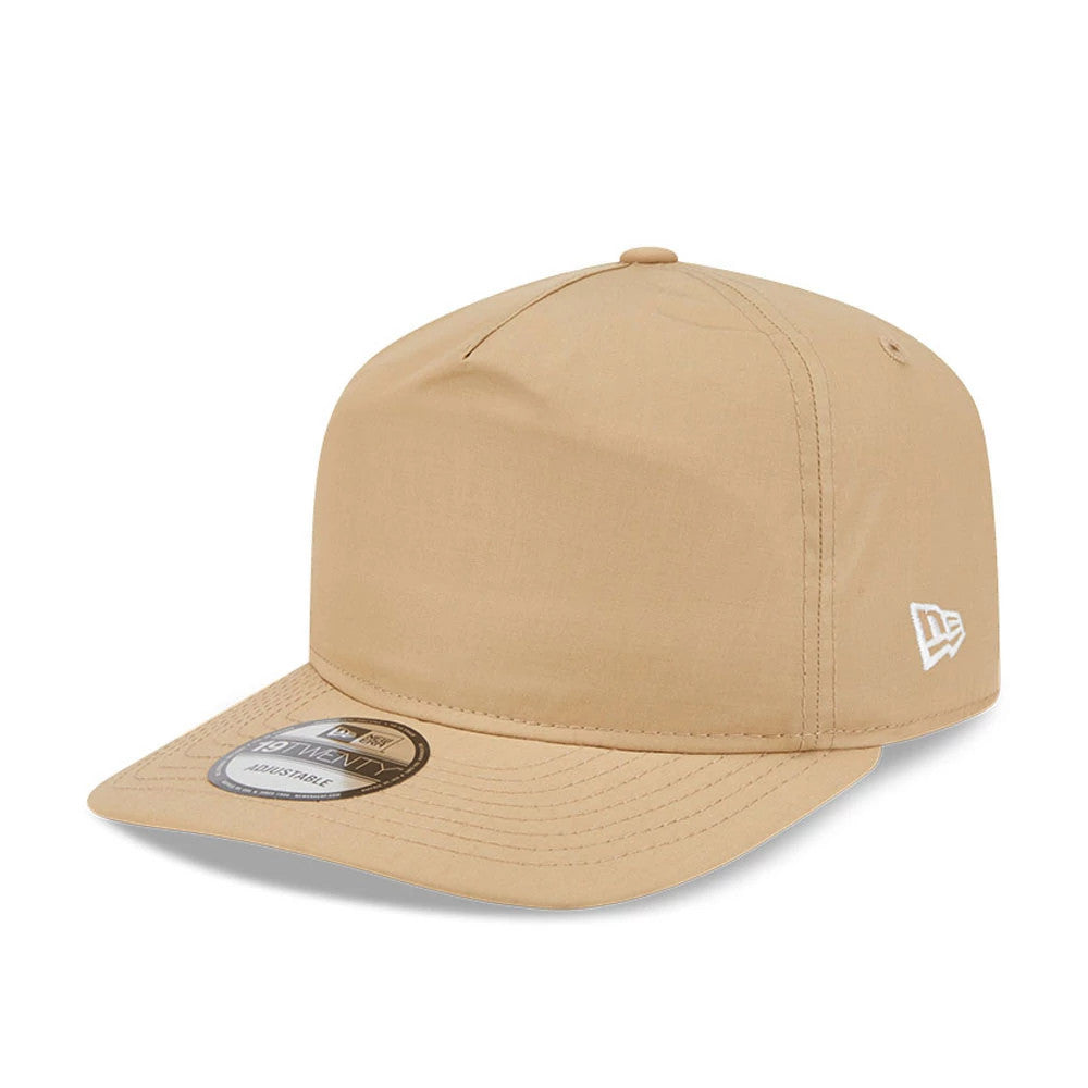 New Era Open Brown 19TWENTY Adjustable Cap, three-quarter view showing the white embroidered New Era flag logo on the left side, a structured brown crown, and a 19TWENTY size sticker on the flat brown visor.