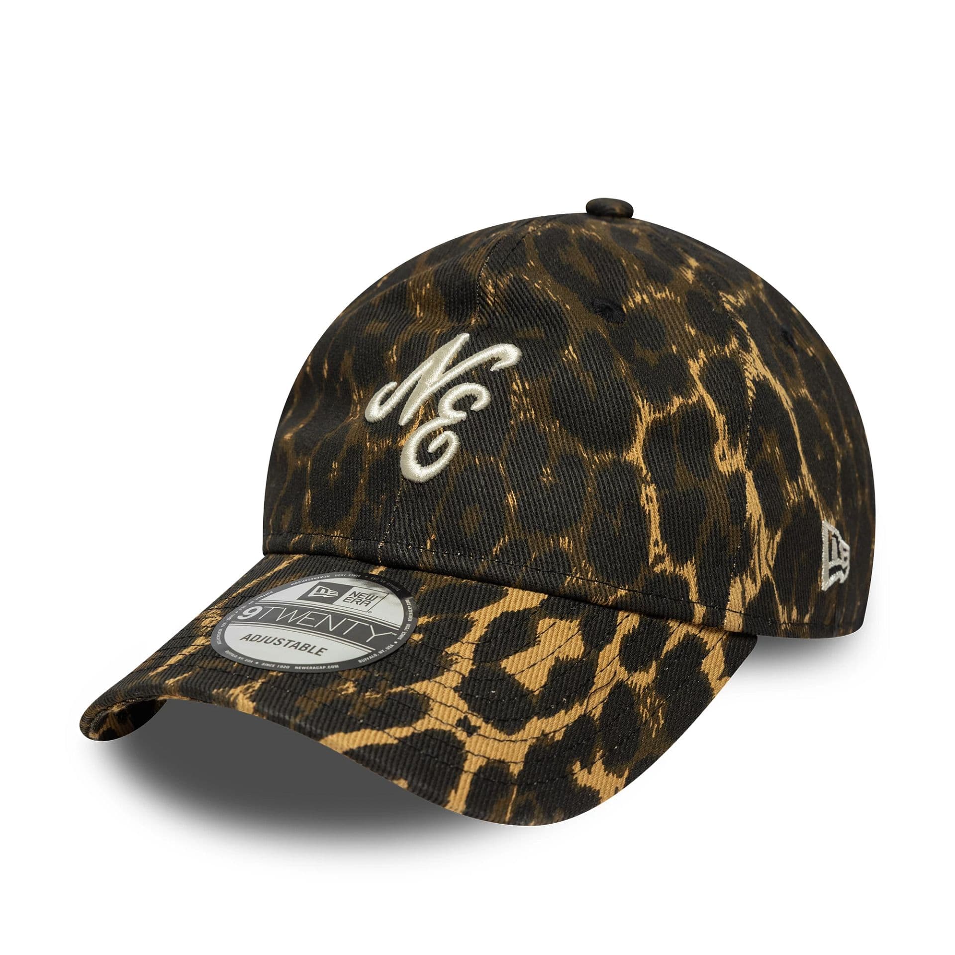 This is a New Era Leopard Black 9TWENTY Adjustable Cap 1