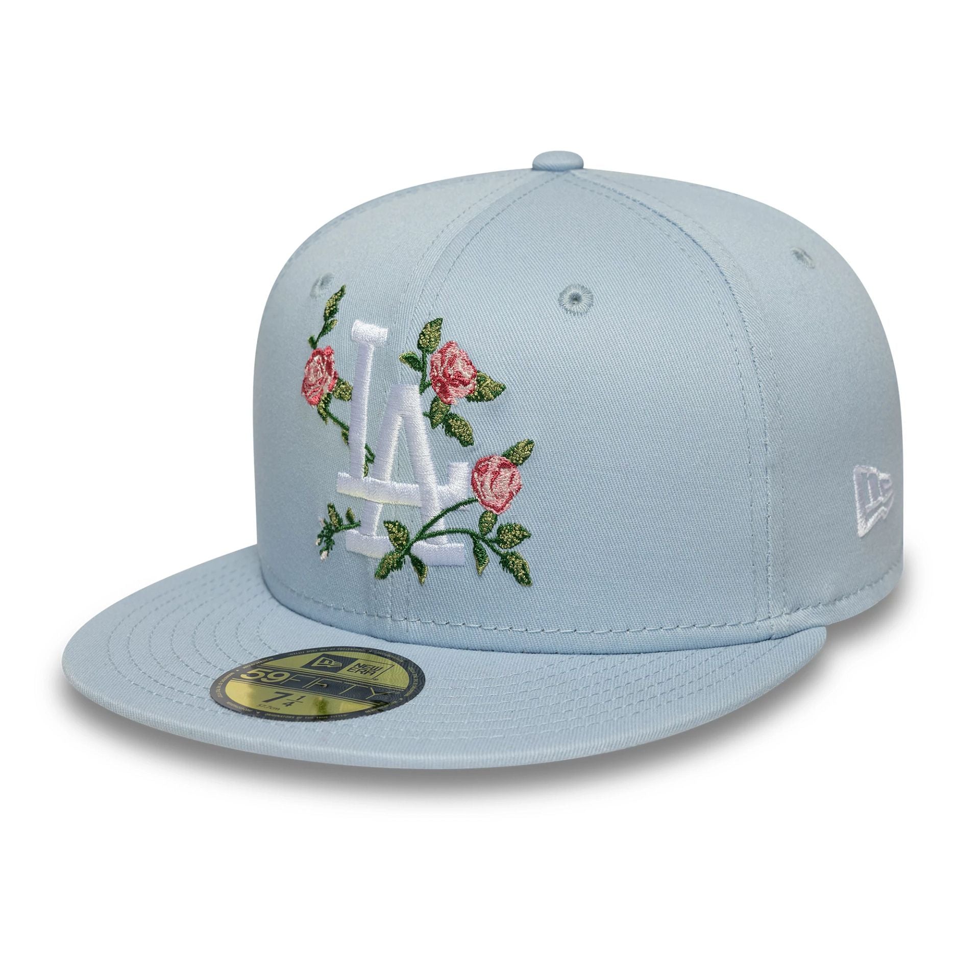 This is a LA Dodgers MLB Floral Pastel Blue 59FIFTY Fitted Cap 1