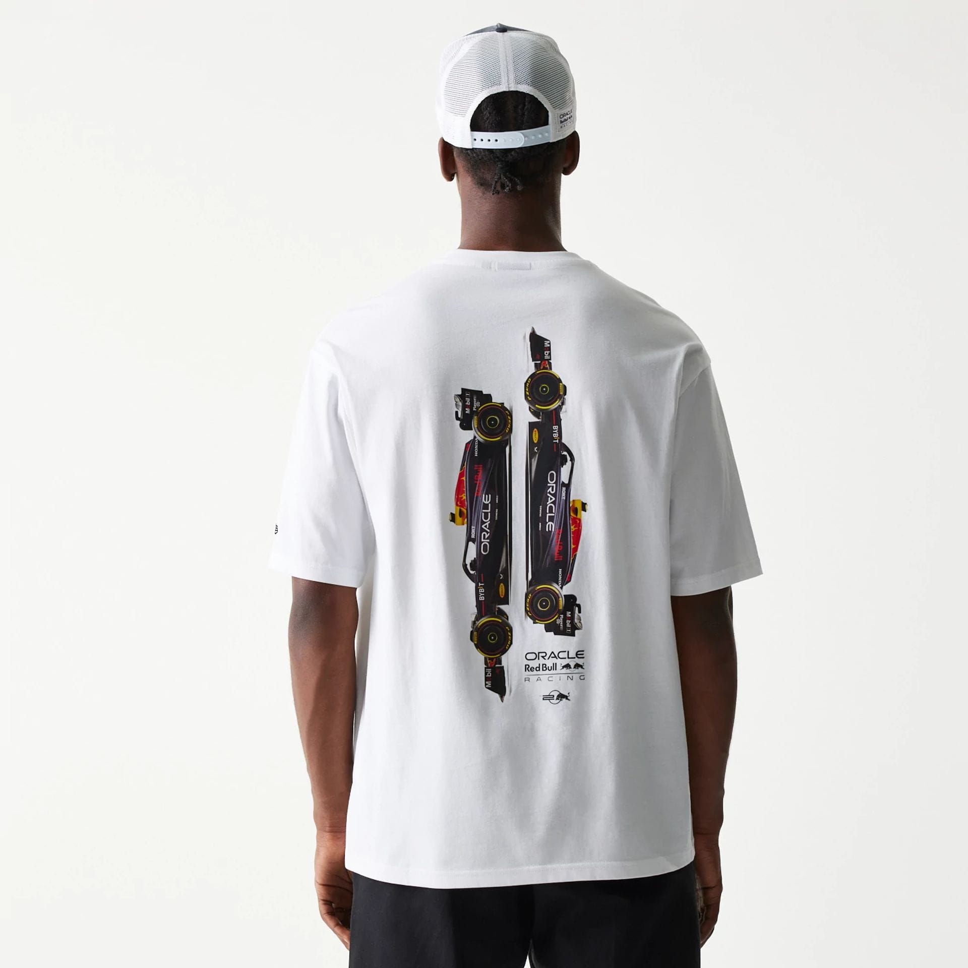 The Male model is wearing Red Bull Racing Profile White Oversized T-Shirt 2