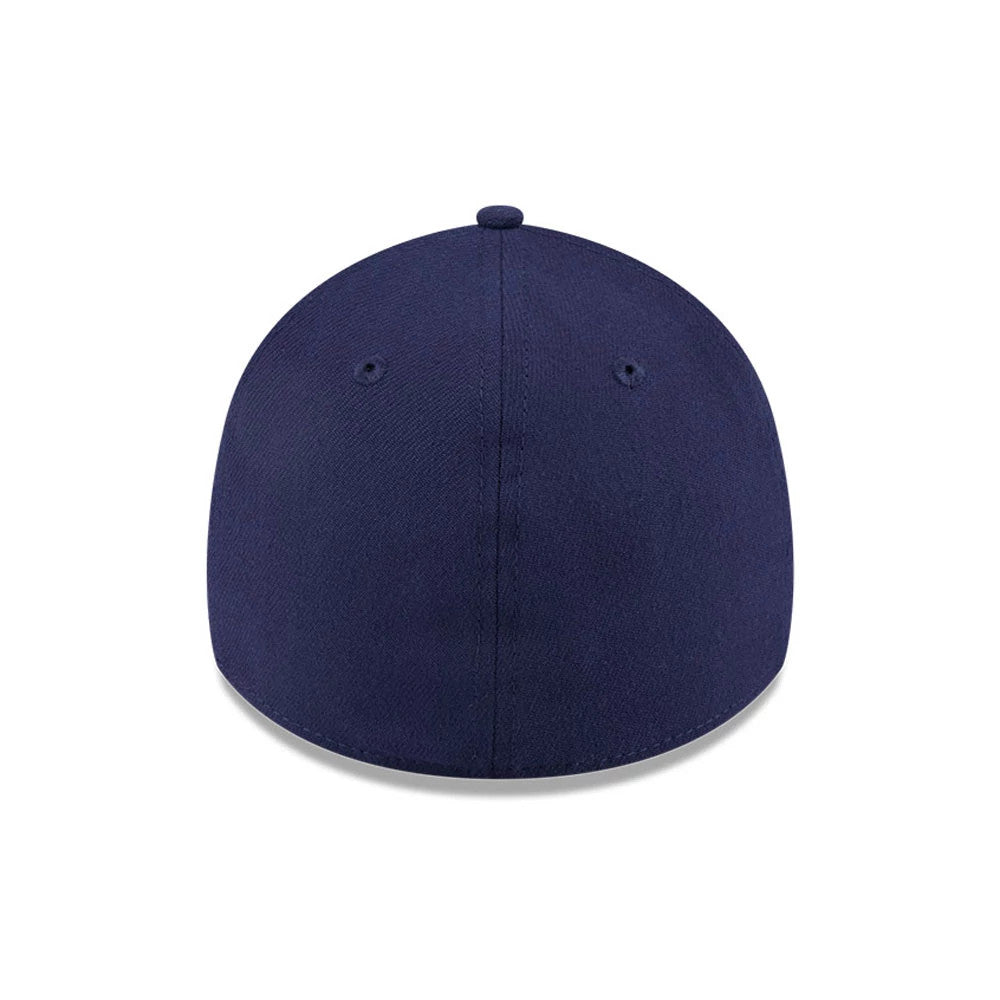 Las Vegas Raiders NFL Lifestyle Navy New Era 39THIRTY Stretch Fit Cap, rear view showing a plain navy structured crown with matching eyelets and top button, offering a seamless finish and no logos at the back.