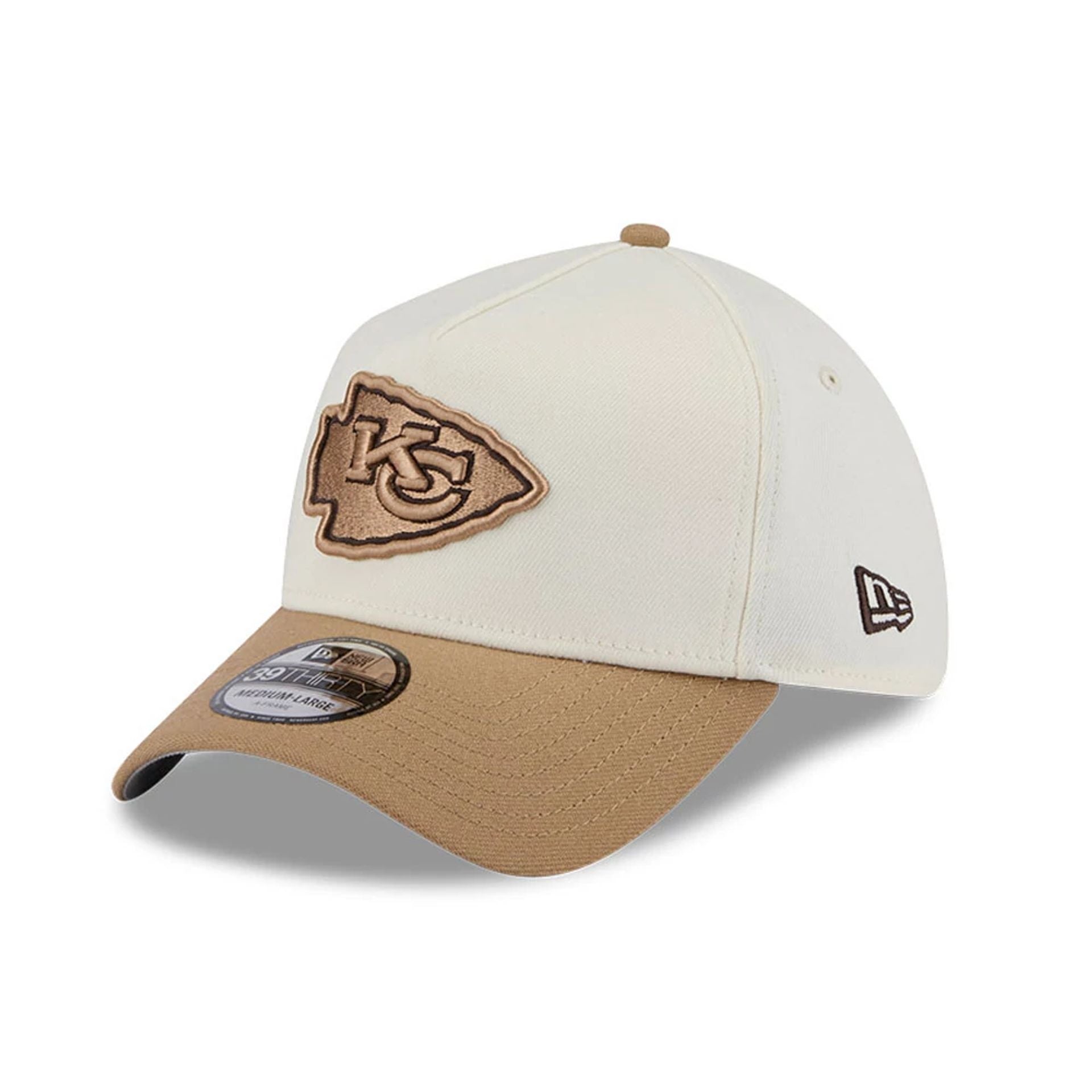 Pictured is this NFL Sandy Bay Kansas City Chiefs 39THIRTY A-Frame Stretch Fit cap in white. 1