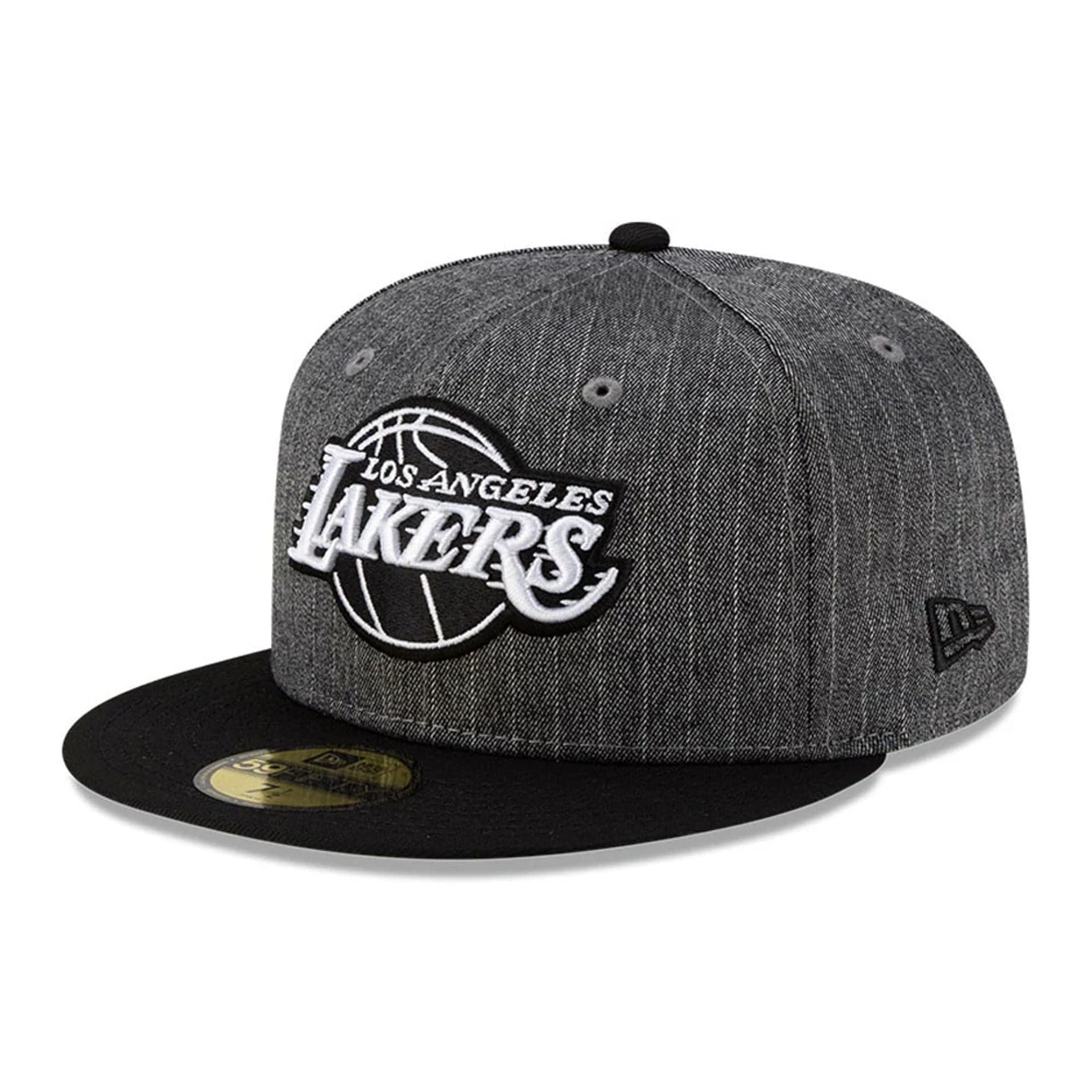 This is a LA Lakers Black Pinstripe 59FIFTY Fitted Cap 1