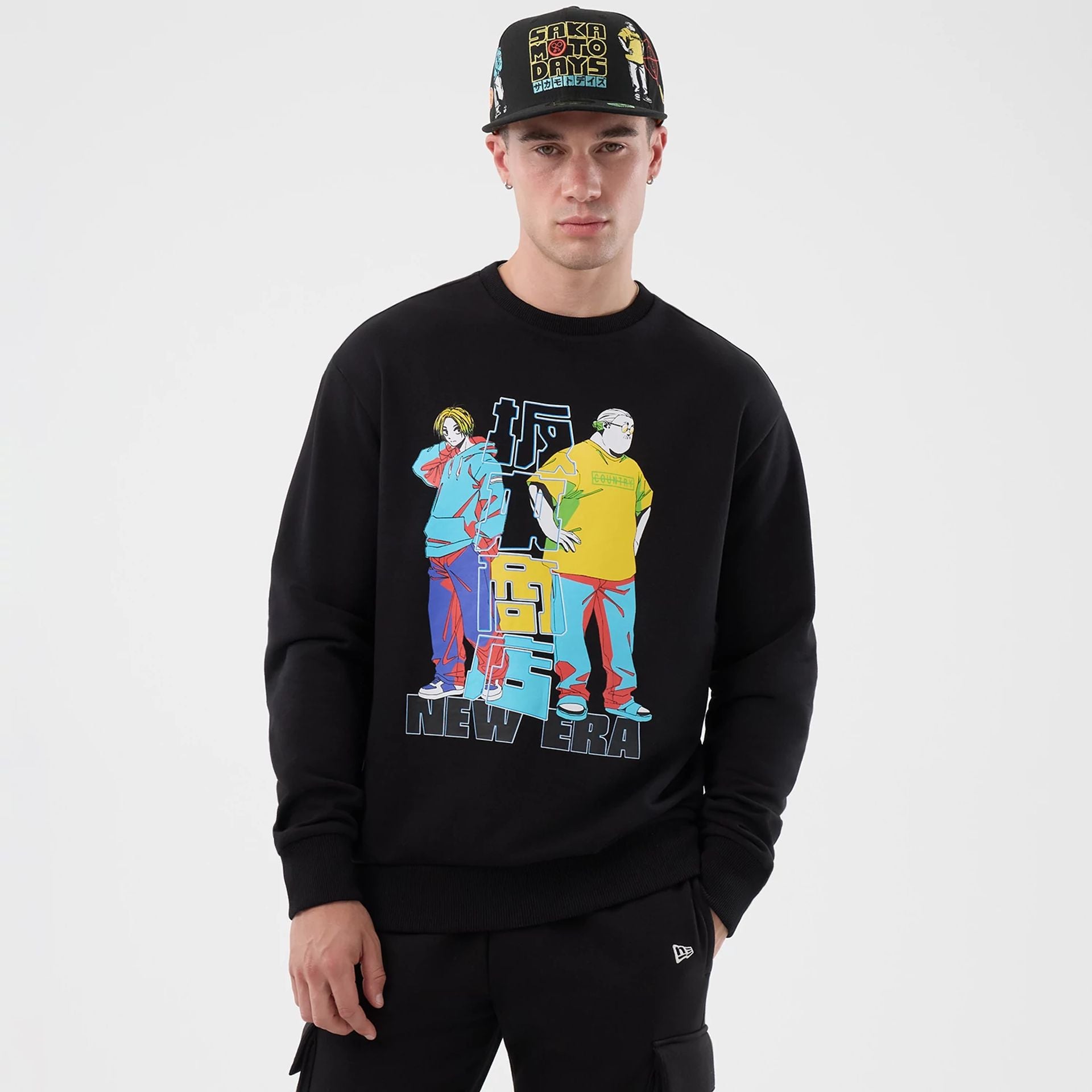 The Male model is wearing Sakamoto Days Netflix Black Crew Neck Sweater 1