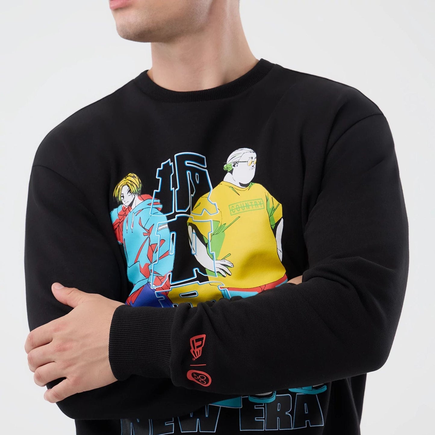 The Male model is wearing Sakamoto Days Netflix Black Crew Neck Sweater 7