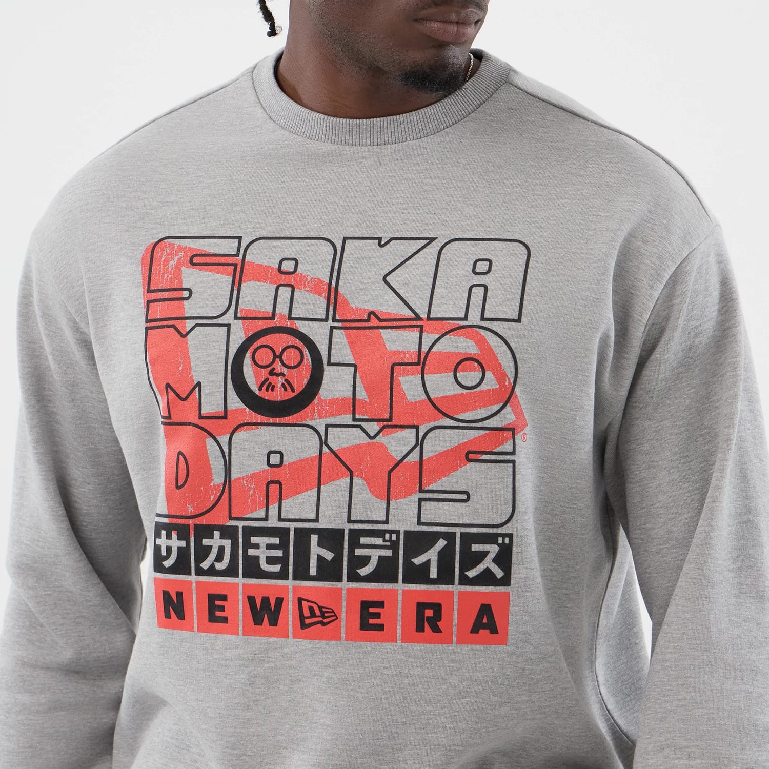 The Male model is wearing Sakamoto Days Netflix Grey Crew Neck Sweater 3
