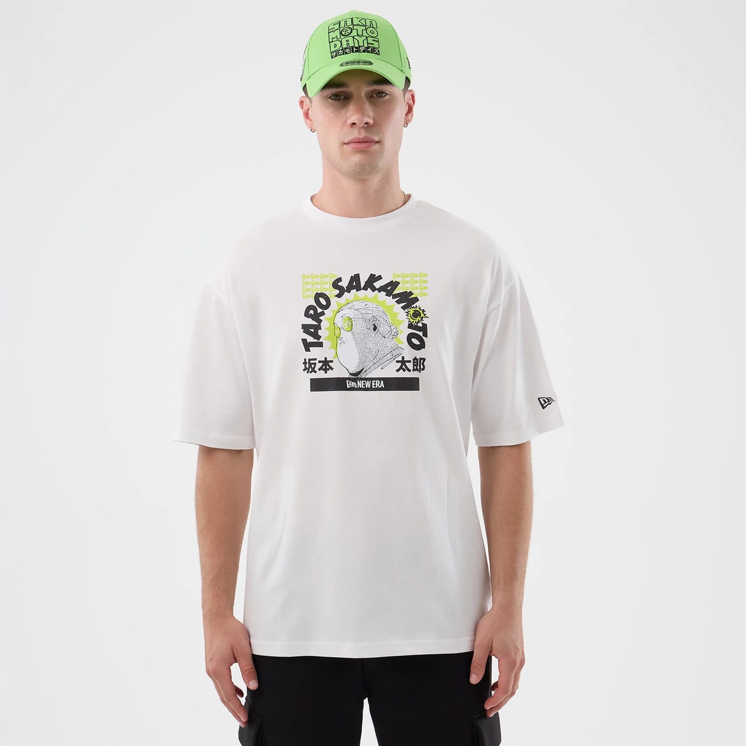 The Male model is wearing Sakamoto Days Netflix White T-Shirt 1