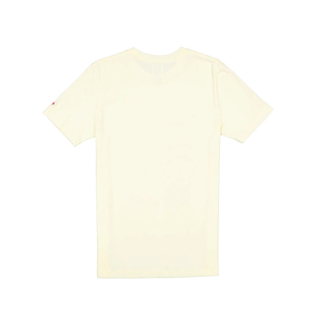 New Era A Christmas Story Easter Bunny Cream T-Shirt, back view showing a plain cream surface with no back graphics, short sleeves, and a embroidered New Era logo near the left sleeve edge.