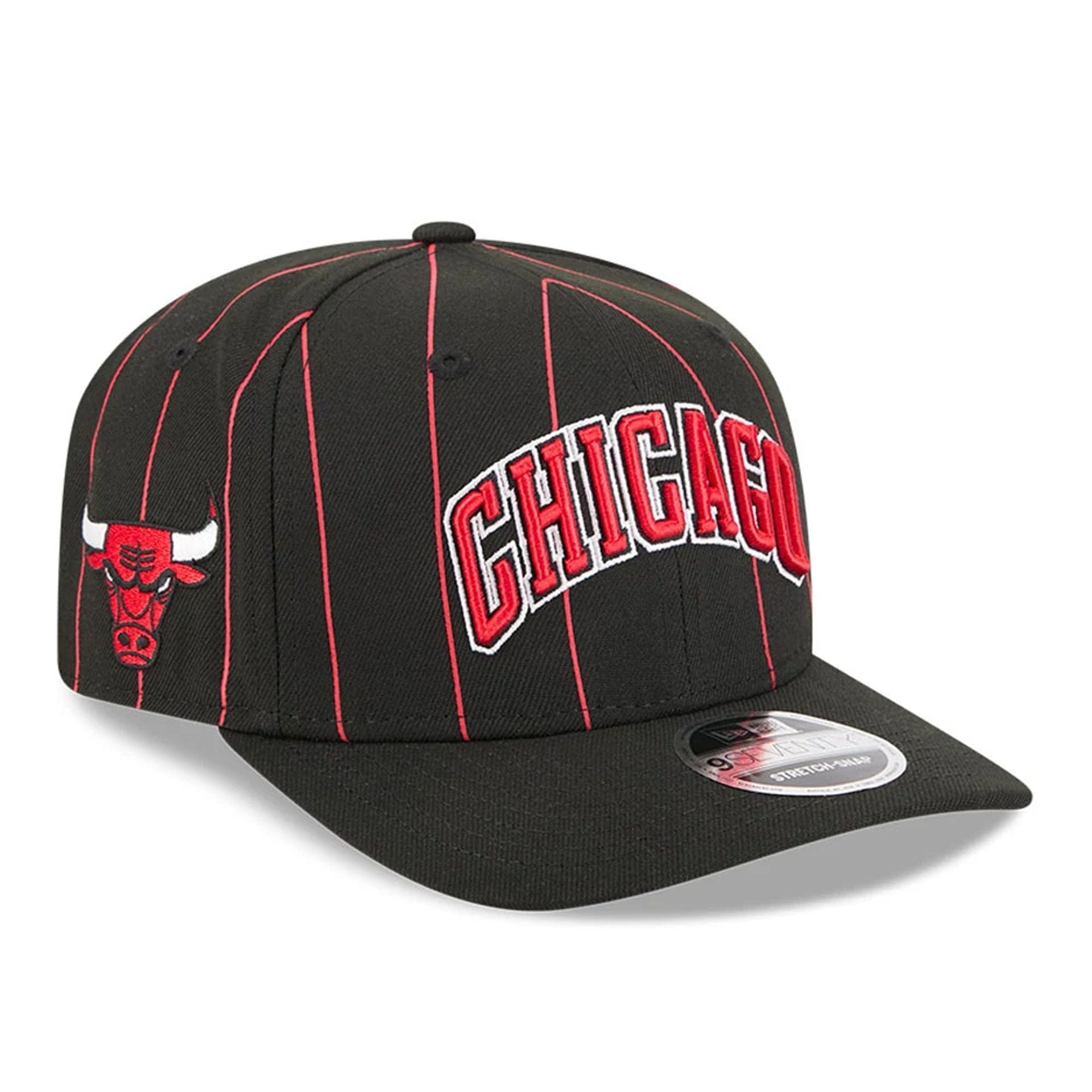 This is a Chicago Bulls NBA Statement Black 9SEVENTY Stretch Snap Adjustable Cap 1