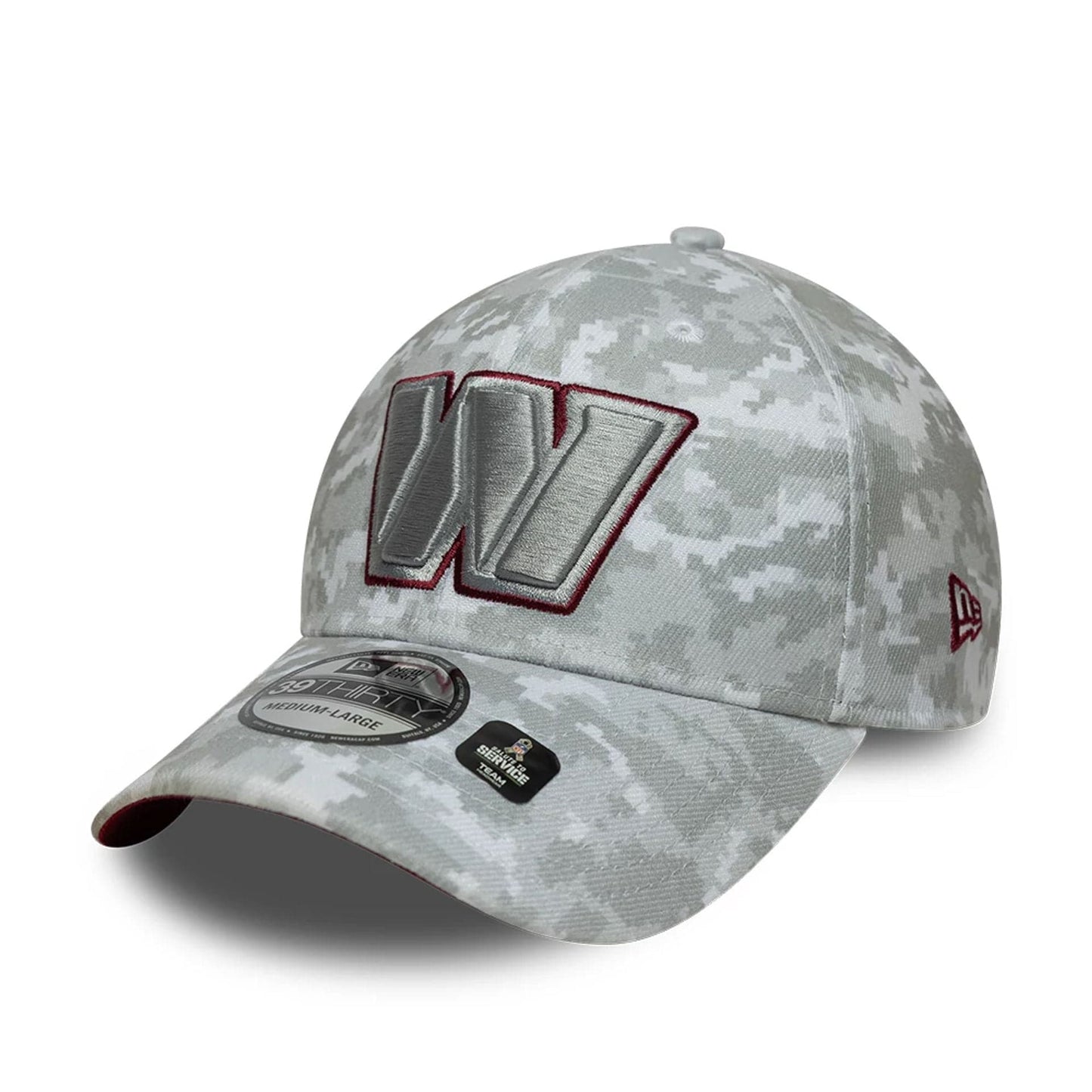 This is a Washington Commanders NFL Salute To Service 2025 Grey Camo 39THIRTY Stretch Fit Cap 8
