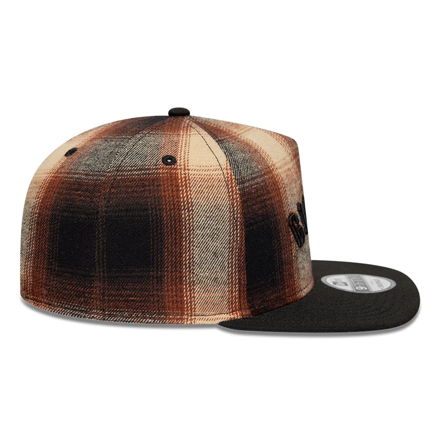 This is a San Francisco Giants MLB Grunge Style Plaid Open Brown 9FIFTY A-Frame Snapback Adjustable Cap 7