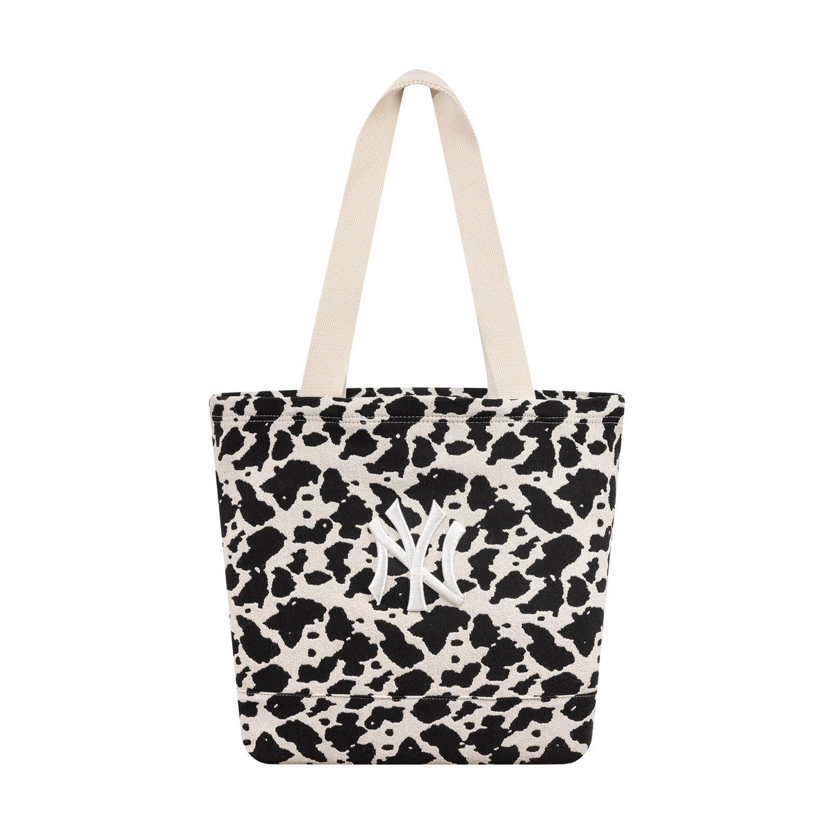 Pictured is this MLB Cow Jacquard New York Yankees Tote Bag in cream. 2