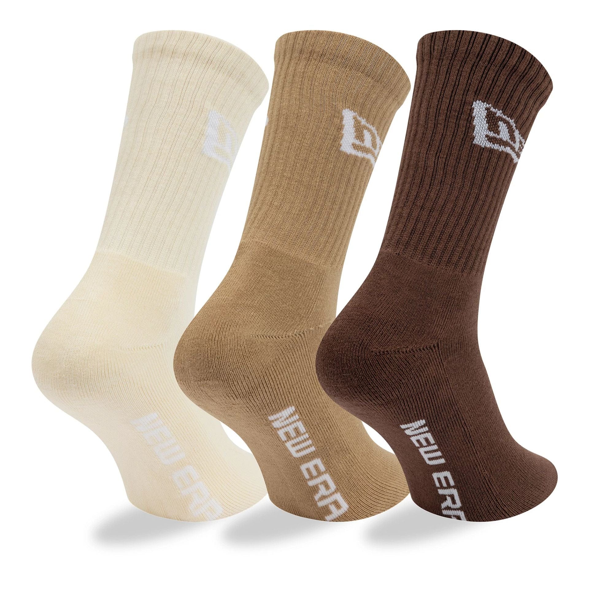 Pictured is this New Era Flag 3 Pack Crew Socks in brown. 2