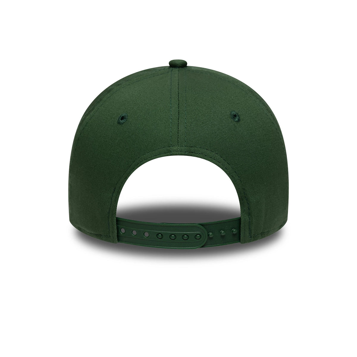 New York Yankees MLB Dark Green New Era 9FORTY E-Frame Cap, rear view showing the unembellished structured dark green crown with adjustable snap closure, set low above the curved edge of the visor.