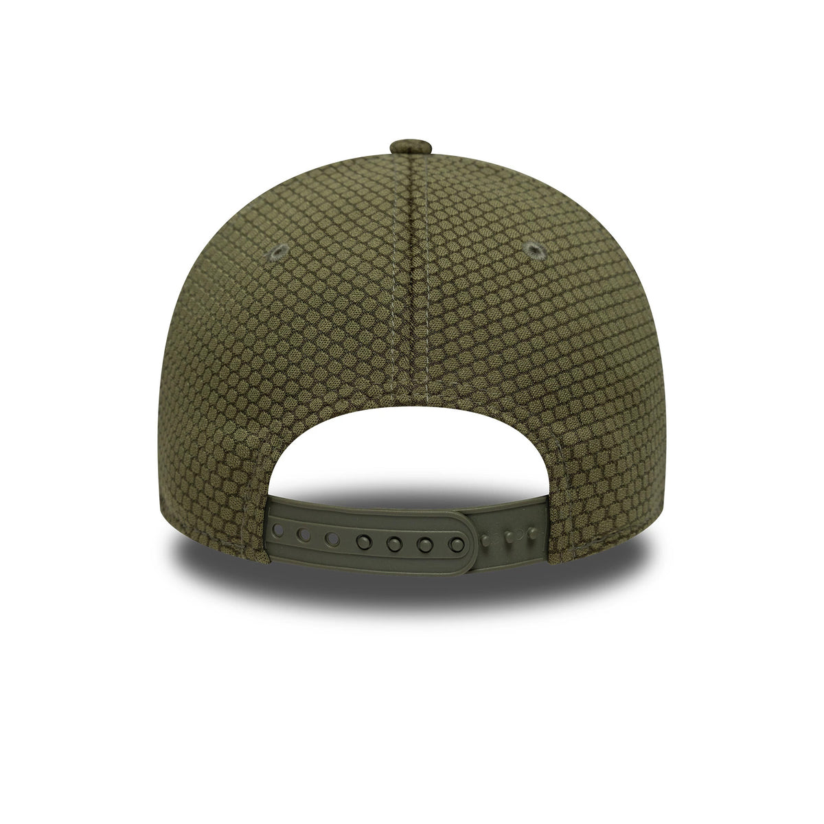 LA Dodgers MLB Flawless Mesh Green New Era 9FORTY Cap, rear view showing the embroidered Dodgers logo on the structured mesh panels and an adjustable green snapback closure for a personalised fit.
