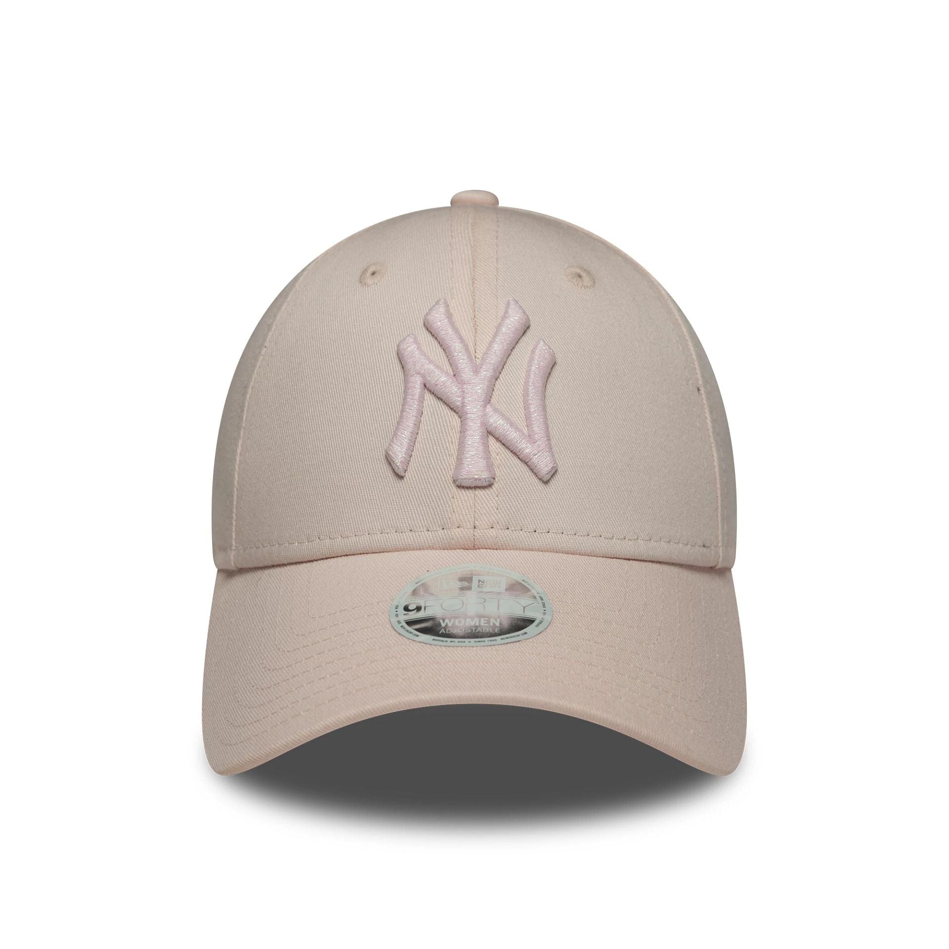 Pictured is this Womens MLB Metallic Logo New York Yankees 9FORTY in pastel pink. 2