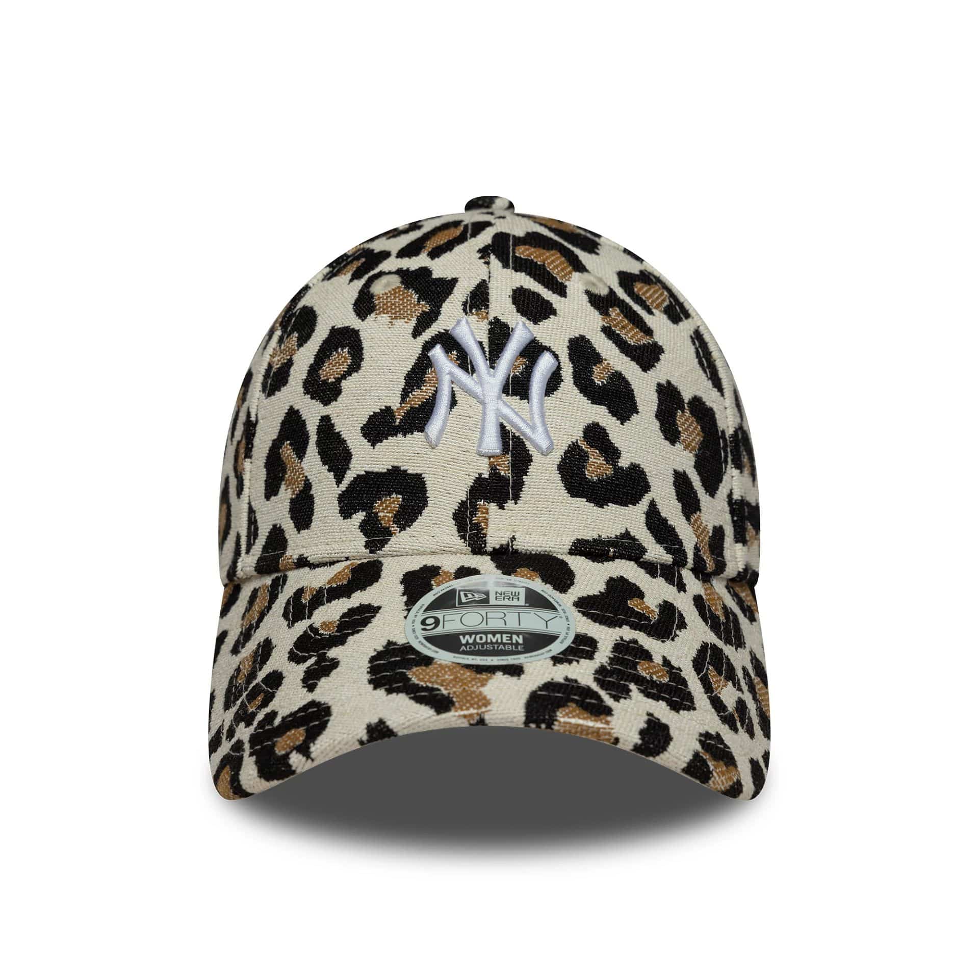 Pictured is this Womens MLB Leopard Midi New York Yankees 9FORTY in light beige. 2
