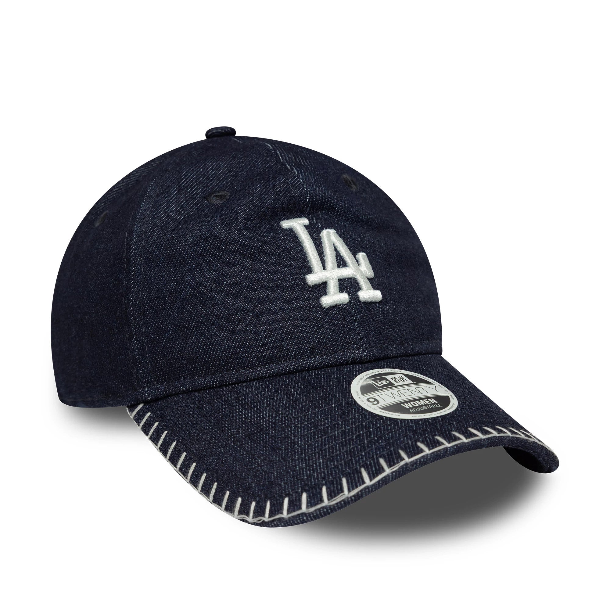 Pictured is this Womens MLB Denim Stitch LA Dodgers 9TWENTY in navy. 3