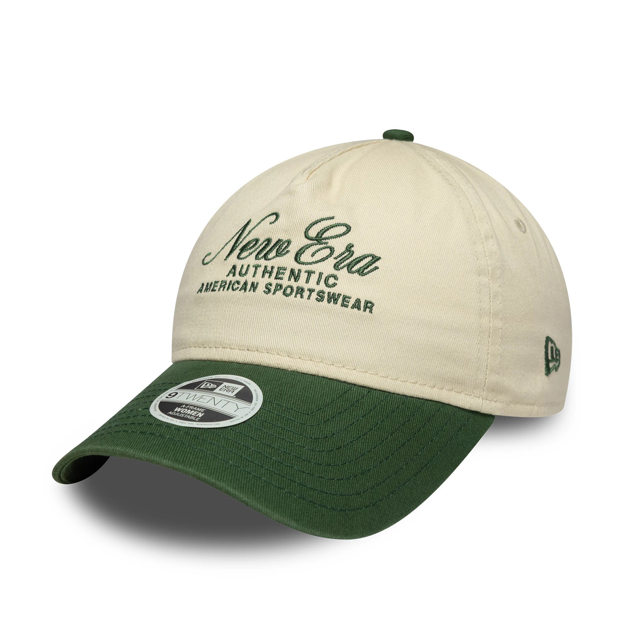 Pictured is this Womens New Era 9TWENTY A-Frame in Cream. 1