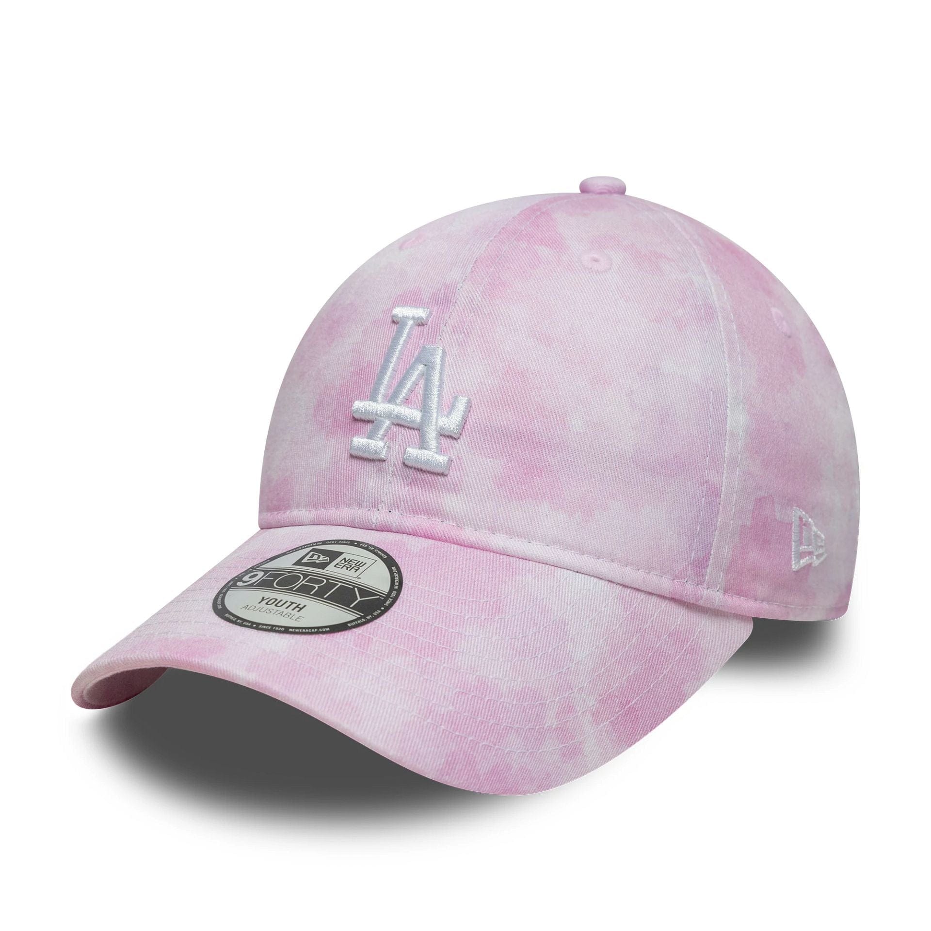 Pictured is this Youth MLB Tie Dye LA Dodgers 9TWENTY in pastel pink. 1