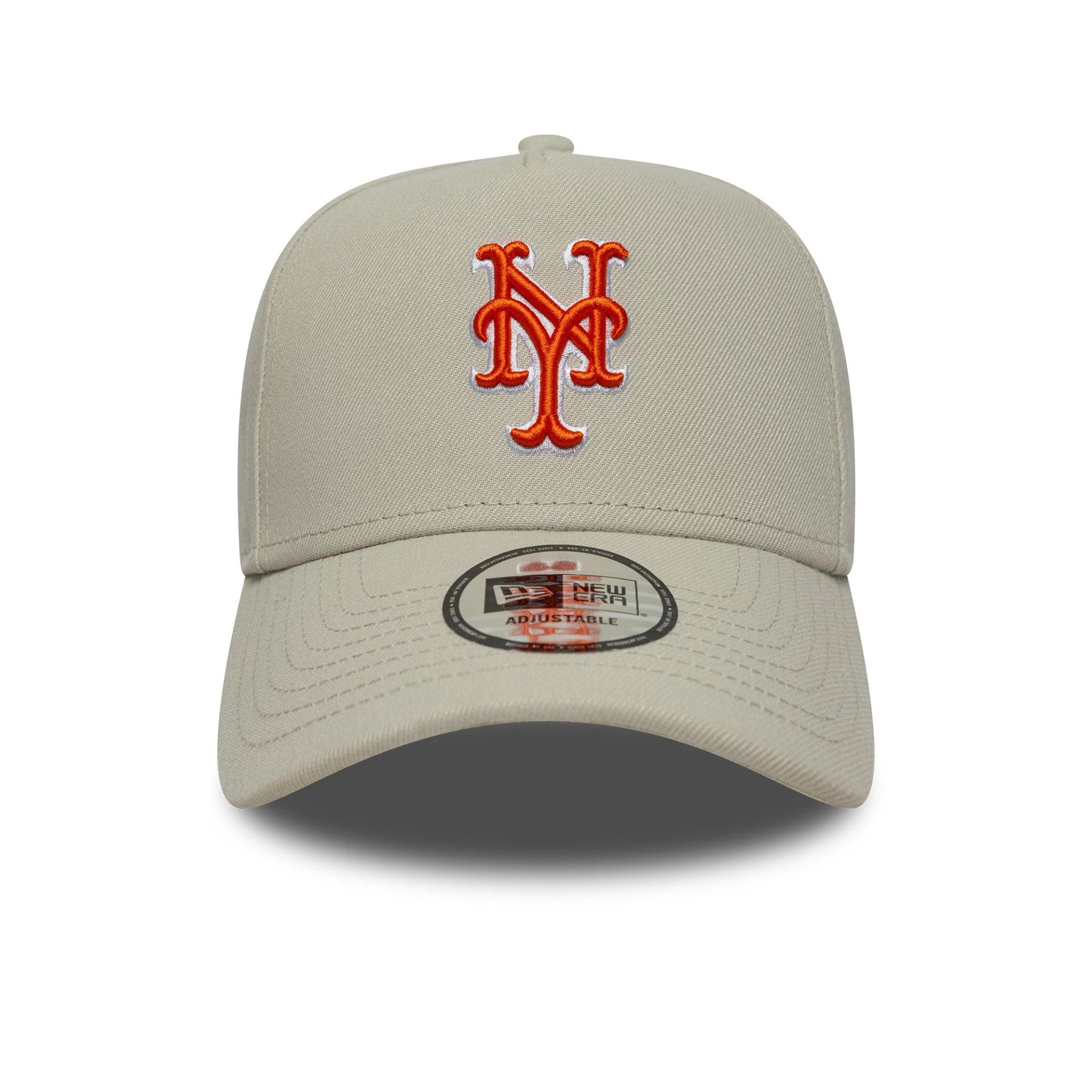 Pictured is this MLB Outline Script New York Mets 9FORTY E-Frame in light beige. 2