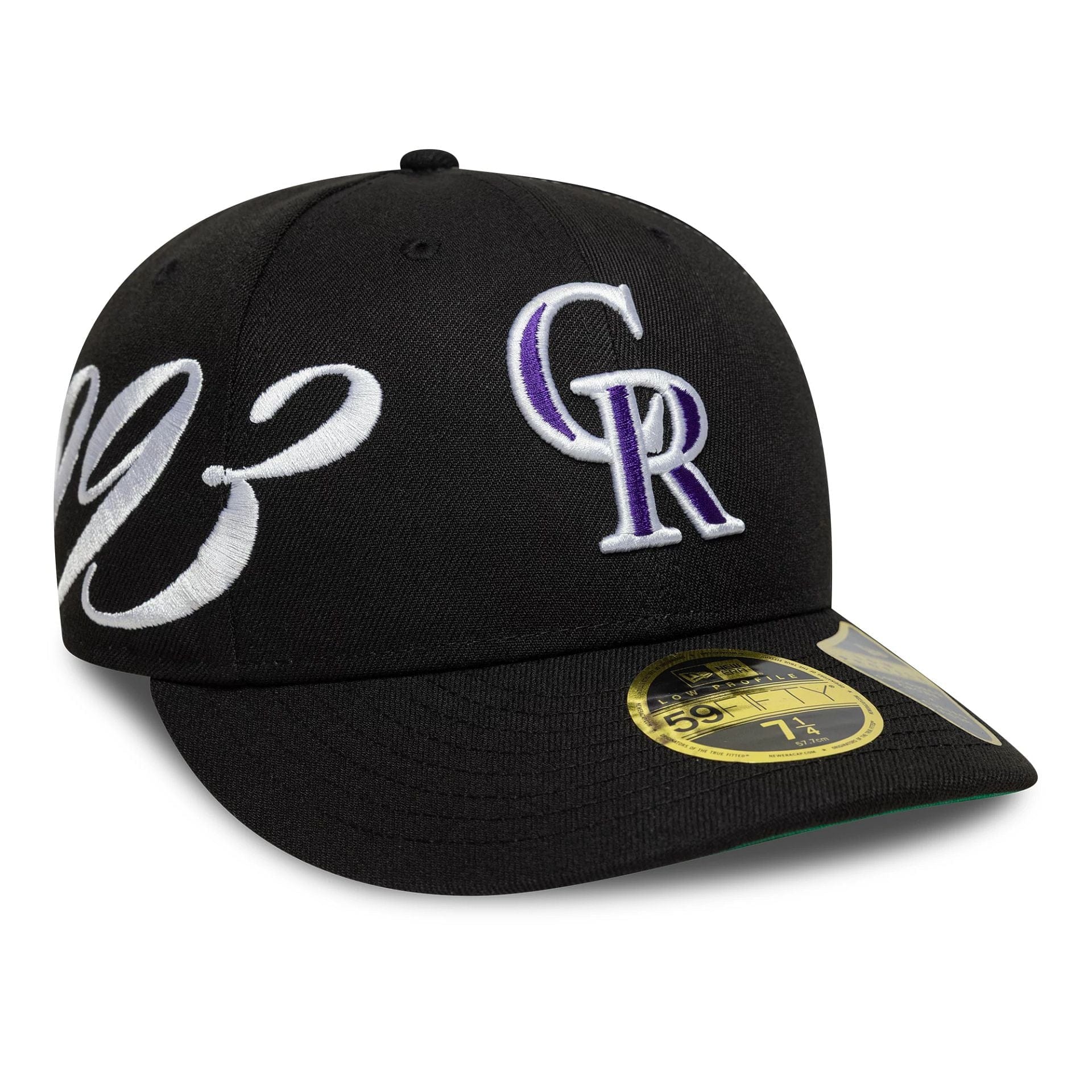Pictured is this MLB Est Script Colorado Rockies Low Profile 59FIFTY Fitted in black. 1
