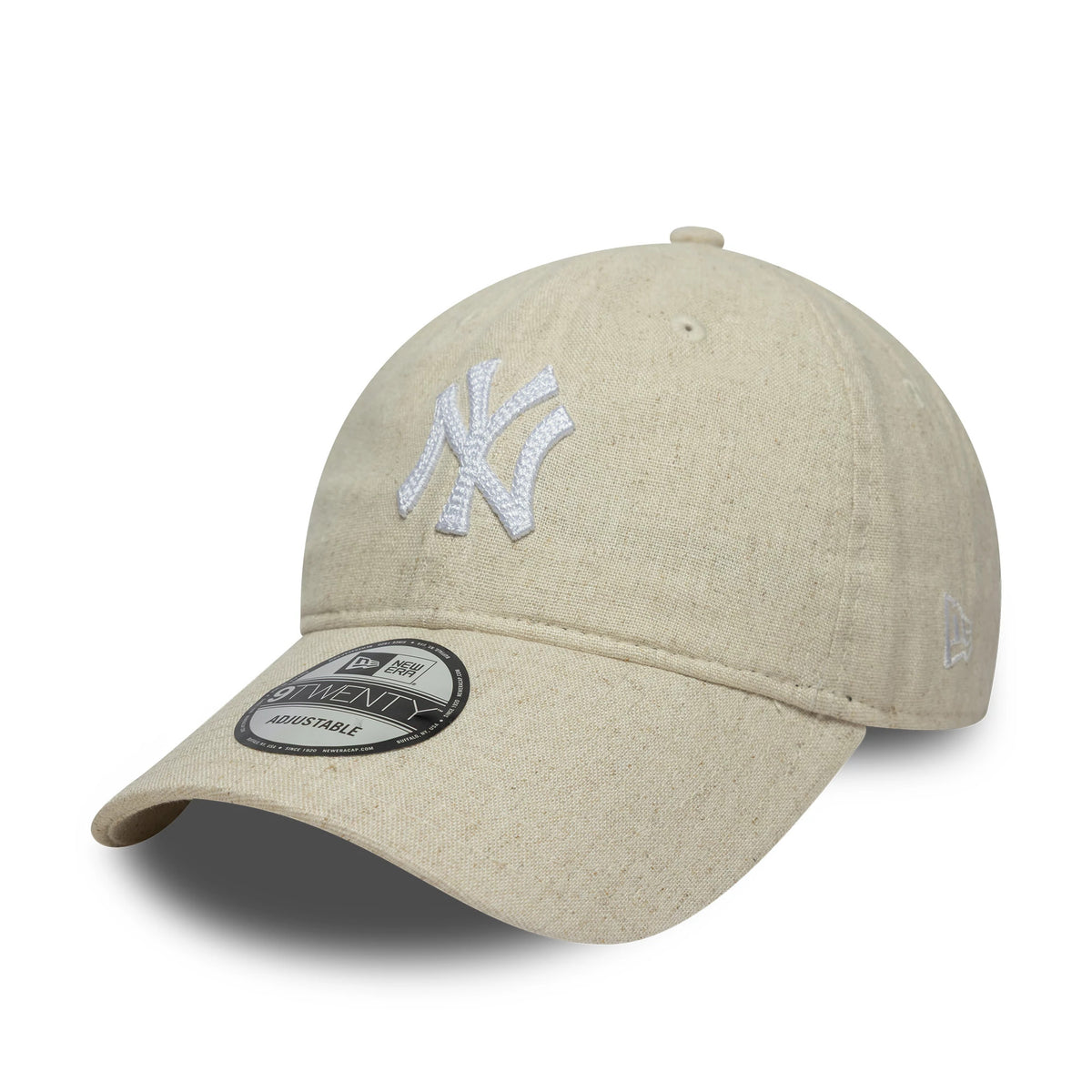 Pictured is this MLB Linen New York Yankees 9TWENTY cap in light beige. 1