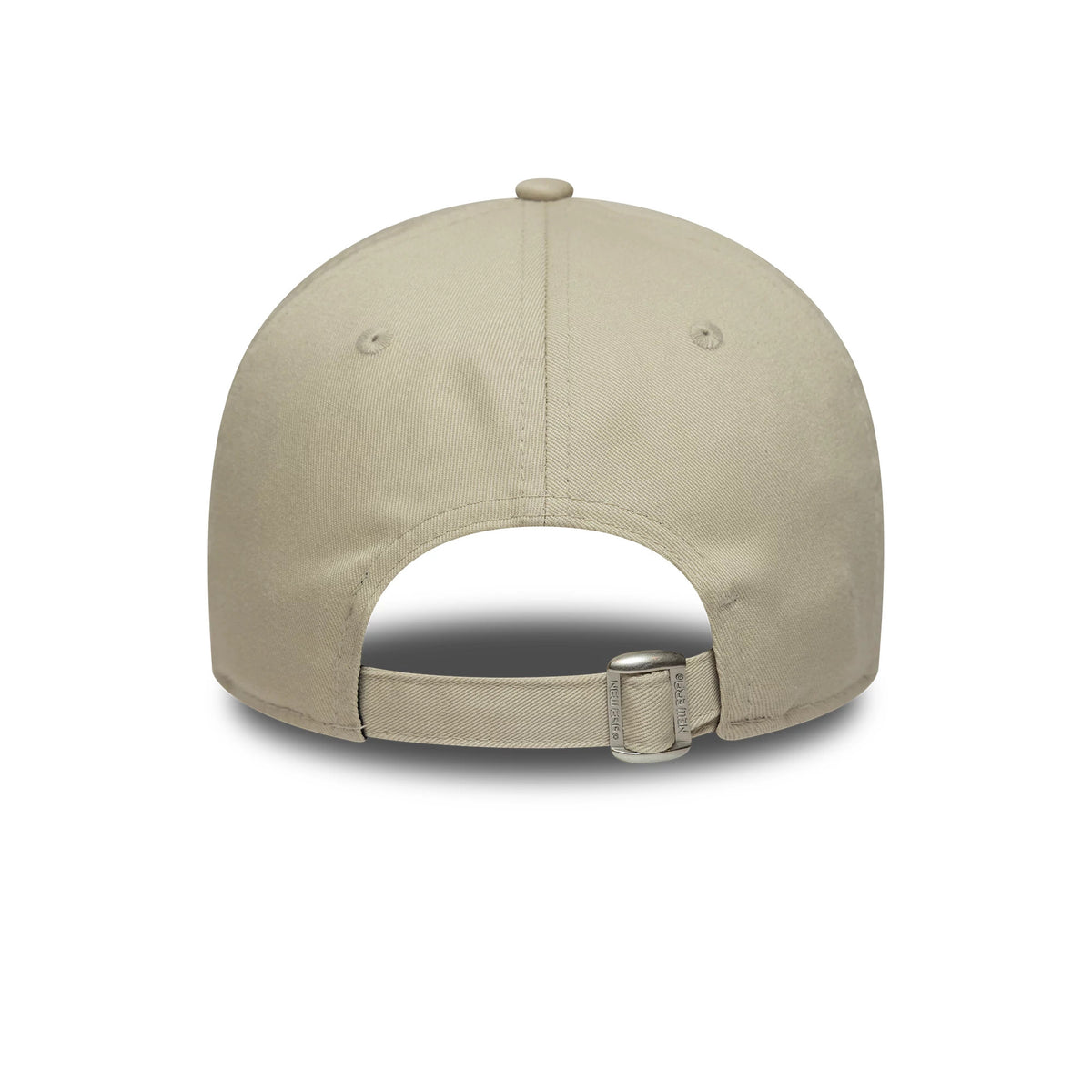 New York Yankees MLB Outline Camo Cream New Era 9FORTY Cap, rear view showing an adjustable cream strap with a clasp, set on a structured cream crown with eyelets and a top button.