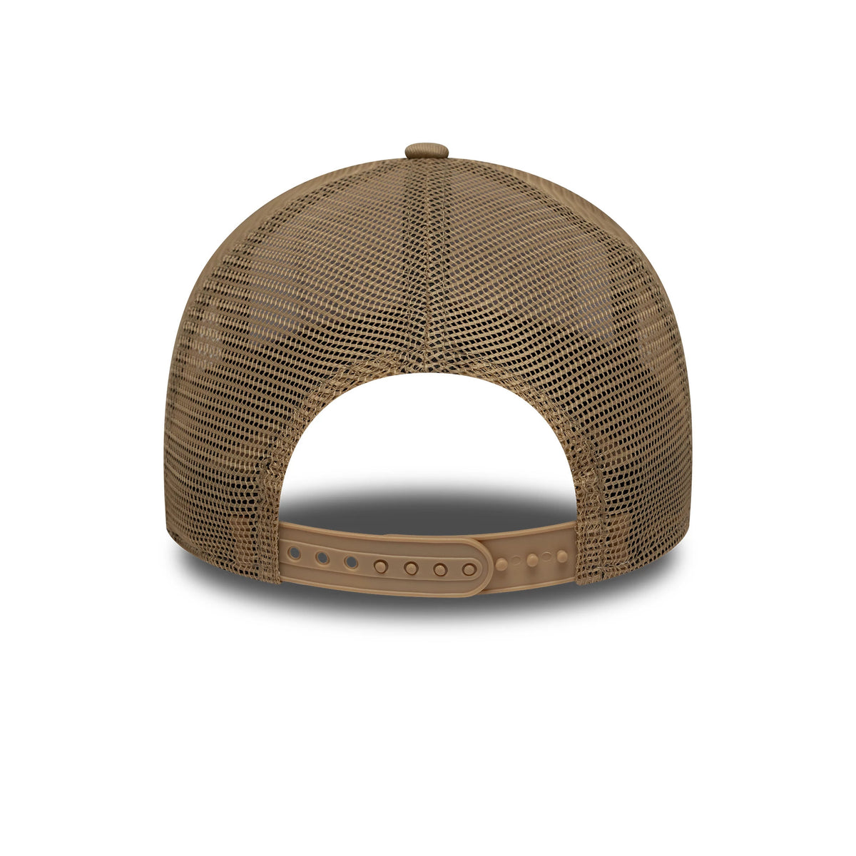 Pictured is this New Era Location Patch 9FORTY A-Frame Trucker in light beige. 4