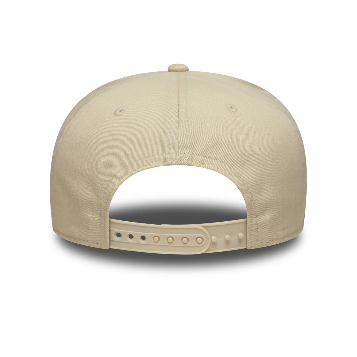 Ducati Motor Logo Light Beige New Era 9SEVENTY Stretch Snap Cap, rear view showing the light beige adjustable snap closure with a structured crown and top button, finished with matching embroidered eyelets.