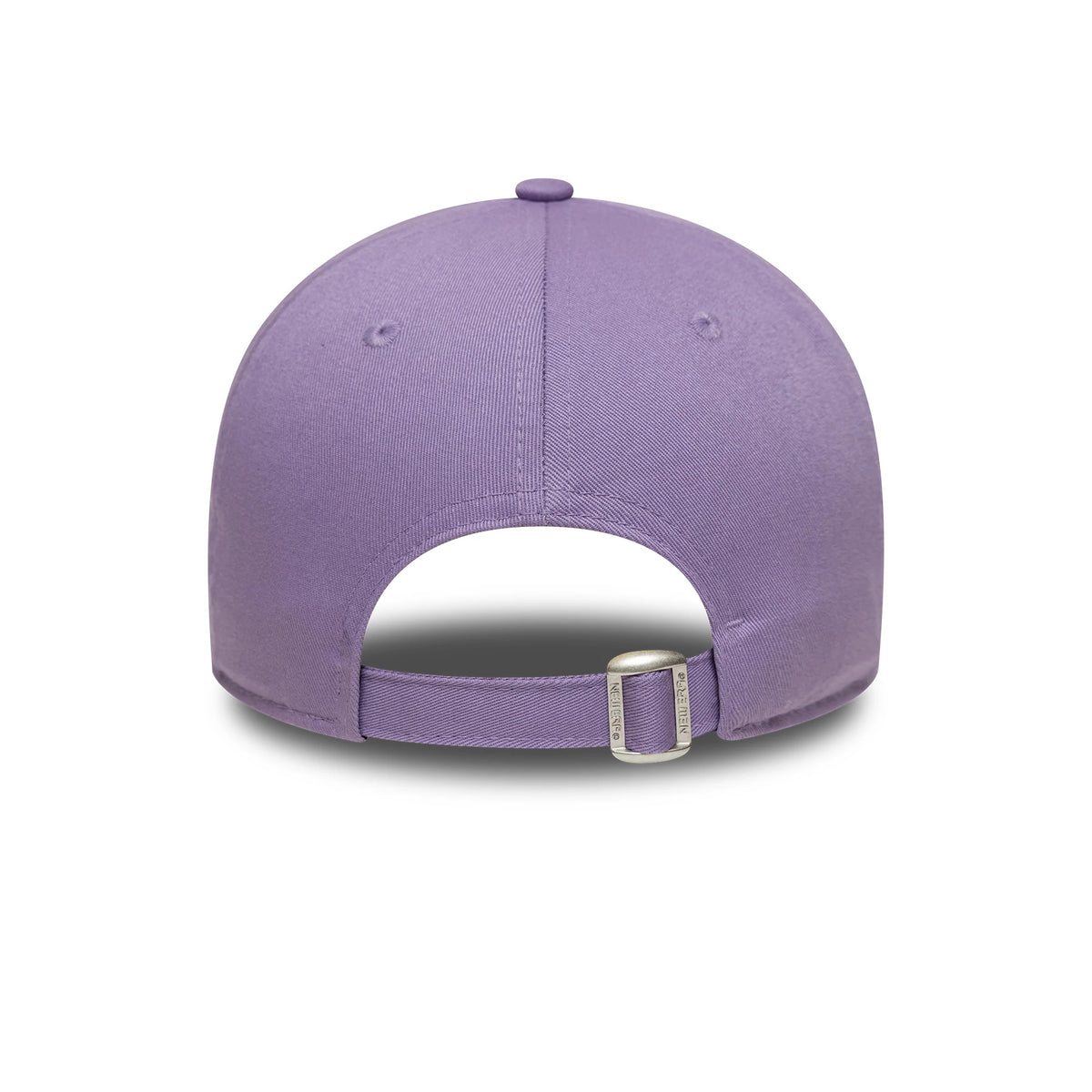 Tottenham Hotspur FC Pastel Purple New Era 9FORTY Adjustable Cap, rear view showing the clasp and purple strap for size adjustment with pastel purple panels and a matching top button on the structured crown.