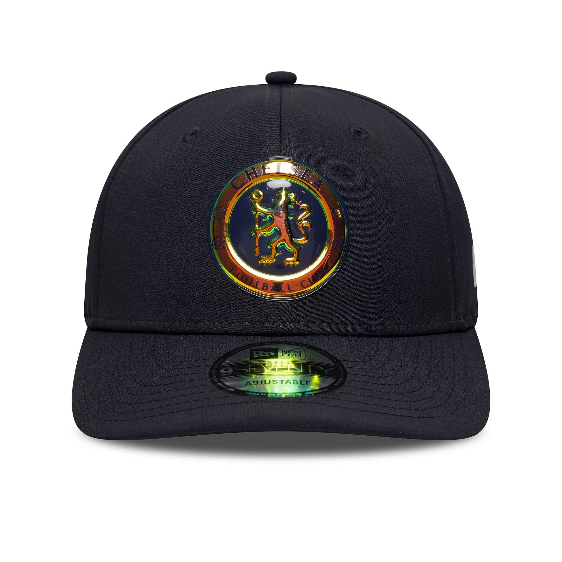 Pictured is this Chelsea FC Lion Crest Iridescent 9SEVENTY Stretch Snap in navy. 2
