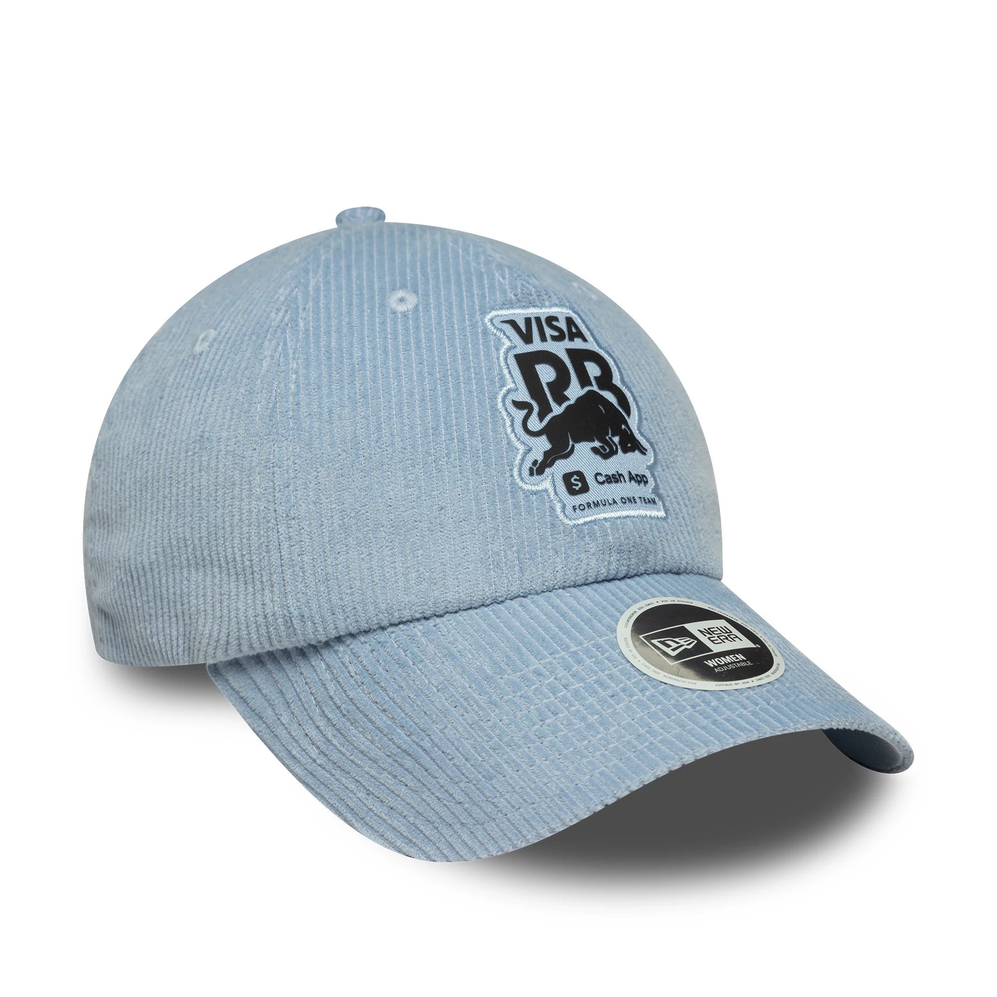 Pictured is this Womens Visa Cash App Racing Bulls Pony Tail in pastel blue. 4