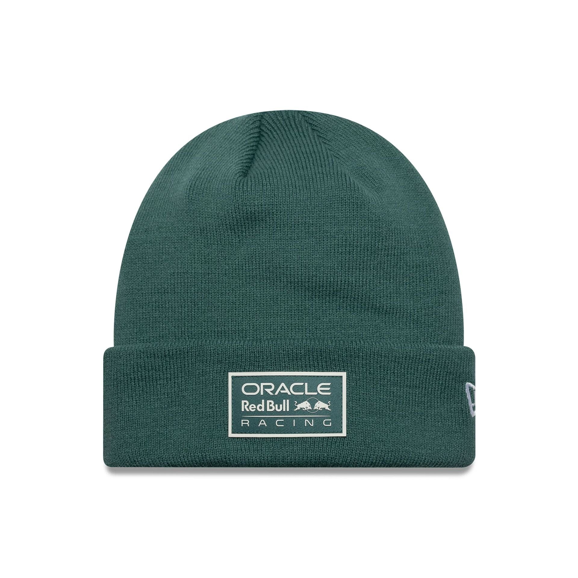Pictured is this Red Bull Racing Cuff knit Beanie in dark green. 1