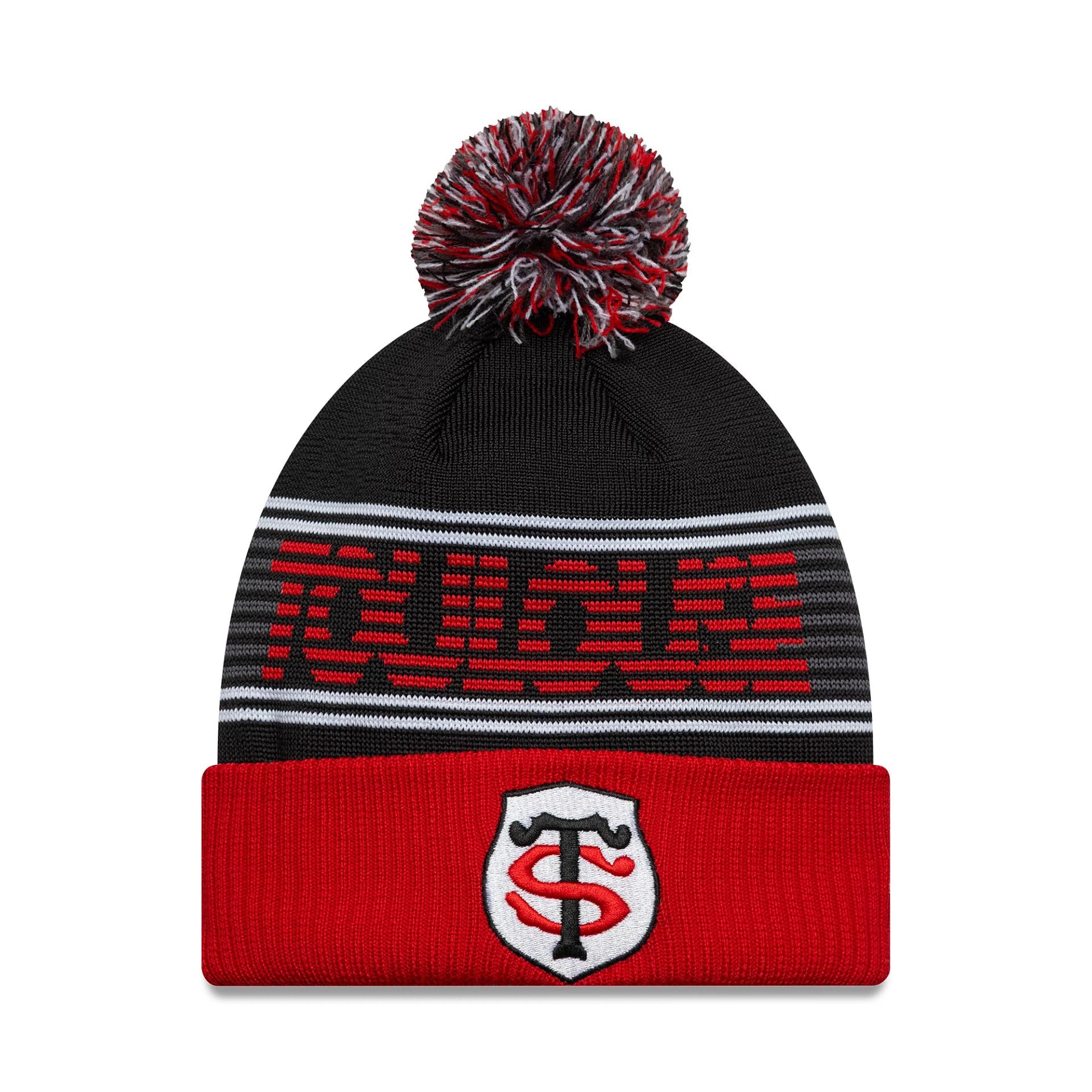 Pictured is this Stade Toulousain Bobble Knit Beanie in black. 1