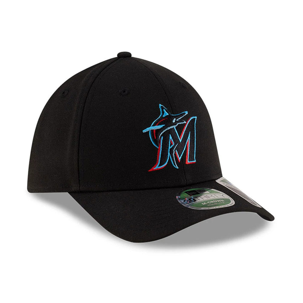 Pictured is this MLB Player Replica Miami Marlins 39THIRTY M-Crown Stretch Fit cap in black. 3