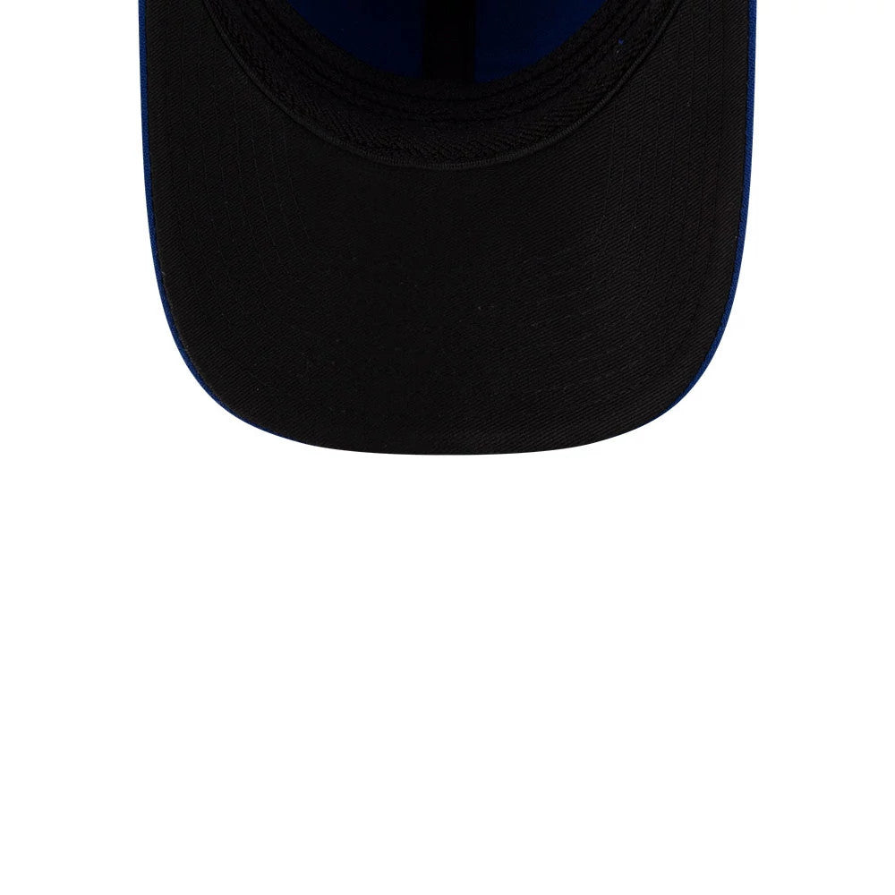 Royals MLB Player Replica Blue New Era 39THIRTY M-Crown Stretch-Fit Cap, inside view showing the black sweatband, dark undervisor, and blue taping along the interior of the structured crown.