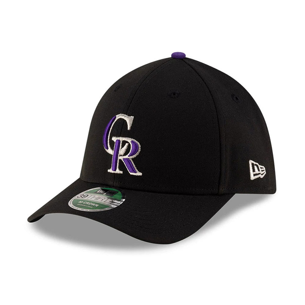 Pictured is this MLB Player Replica Colorado Rockies 39THIRTY M-Crown Stretch Fit cap in black. 1