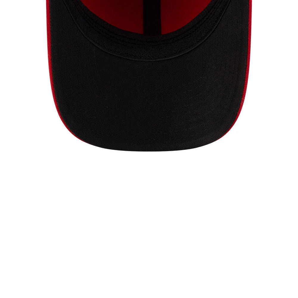 Cardinals MLB Player Replica Red New Era 39THIRTY M-Crown Stretch Fit Cap, inside view showing the black undervisor, matching black interior taping, and contrasting red edge of the cap.