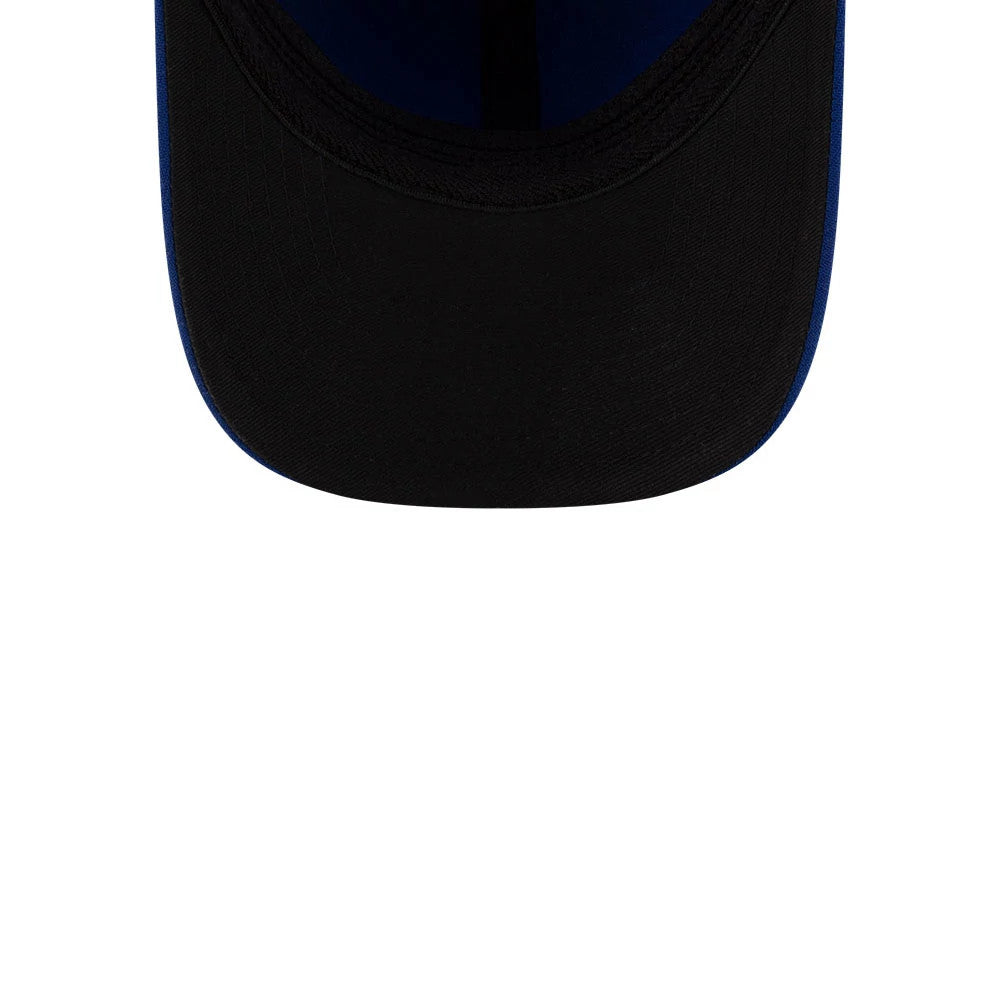 Blue Jays MLB Player Replica Blue New Era 39THIRTY M-Crown Stretch Fit Cap, inside view showing the black undervisor and a contrasting blue interior lining, with black sweatband encircling the crown.
