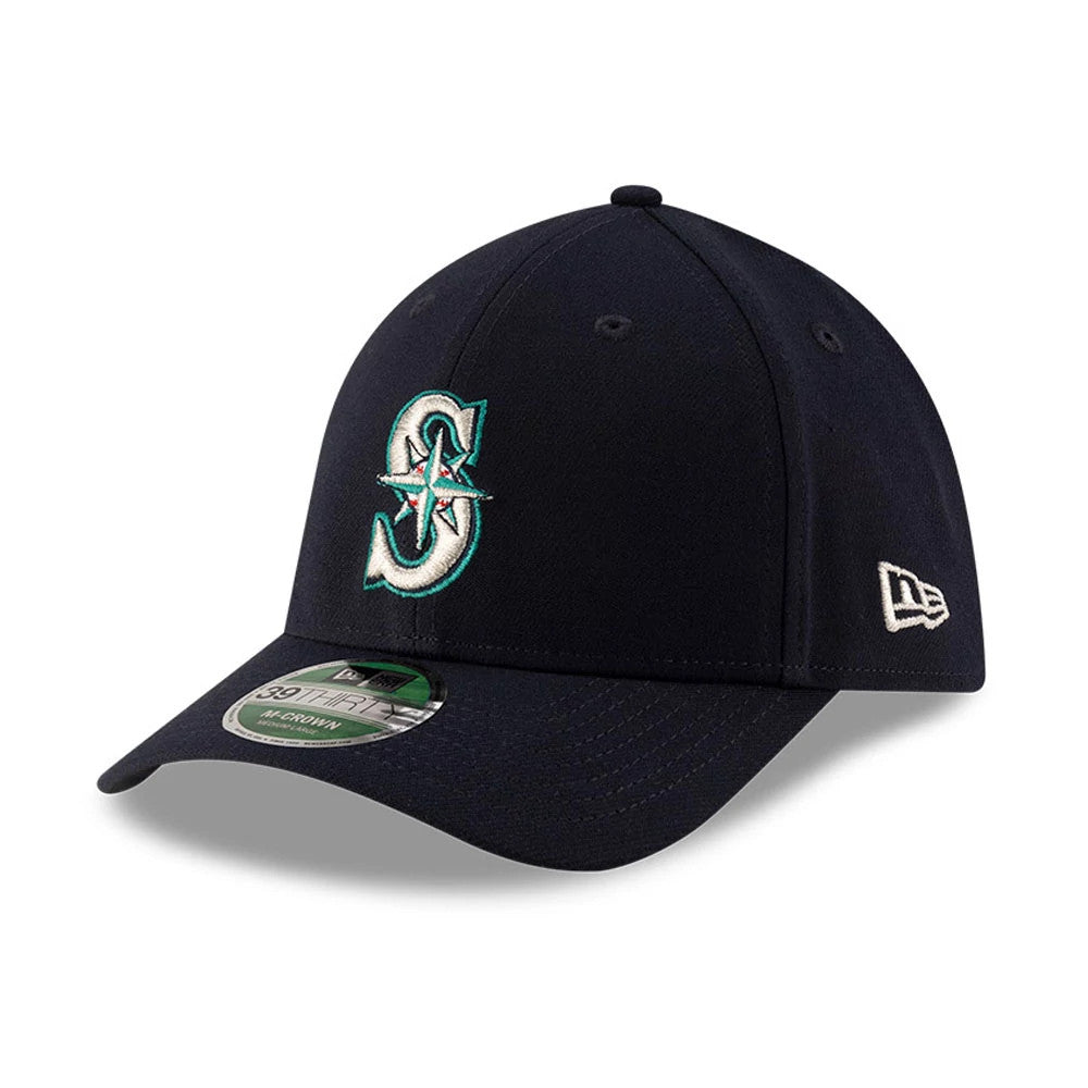 Pictured is this MLB Player Replica Seattle Mariners 39THIRTY M-Crown Stretch Fit cap in navy. 1